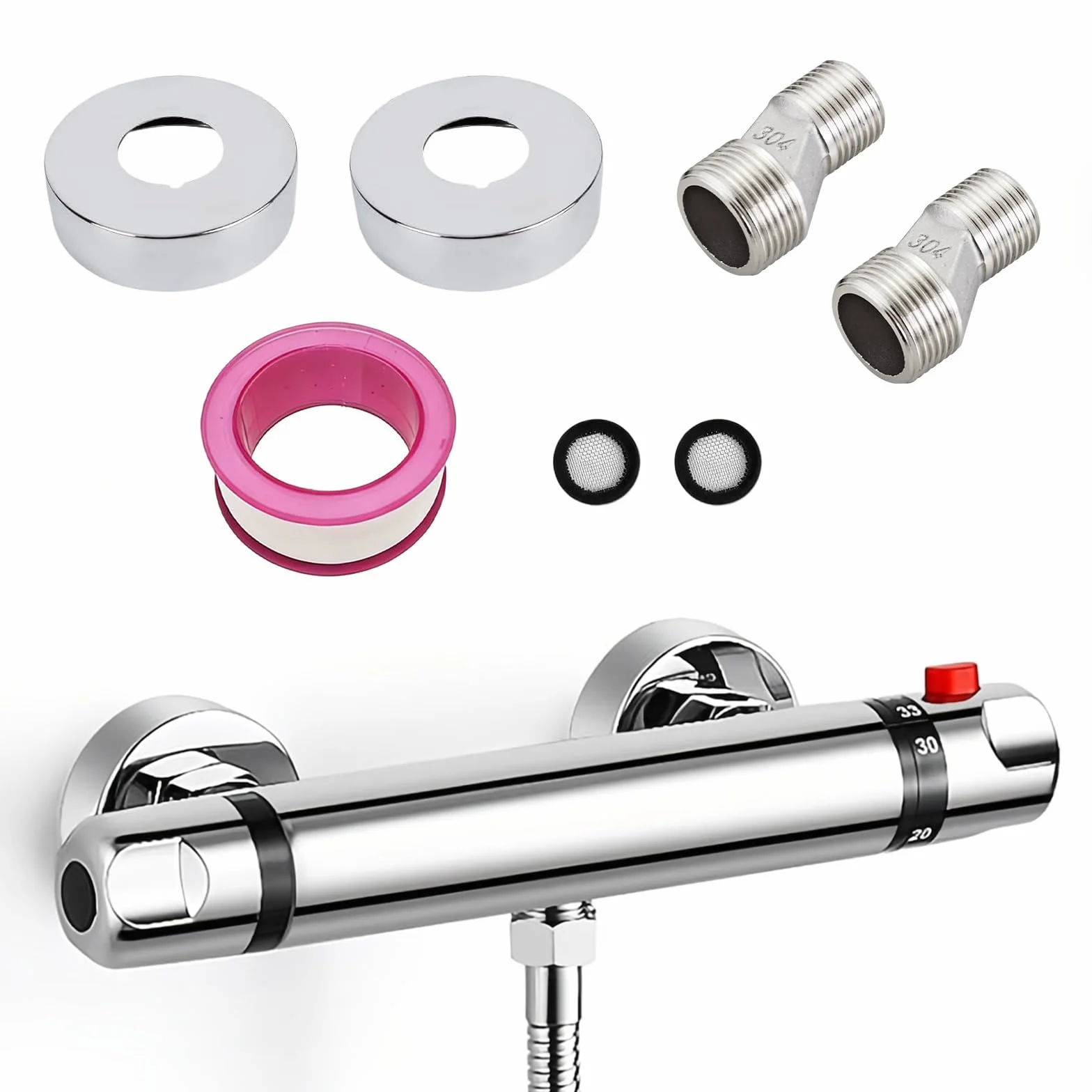 Grifo Ducha Termostato, Salida de Válvula G1/2 ", Mezclador Termostatico de Ducha de Sobrepared, Mezclador de Ducha de Latón con Bloqueo de Seguridad a 38 °C, Adecuado para baño, Cocina, Ducha
