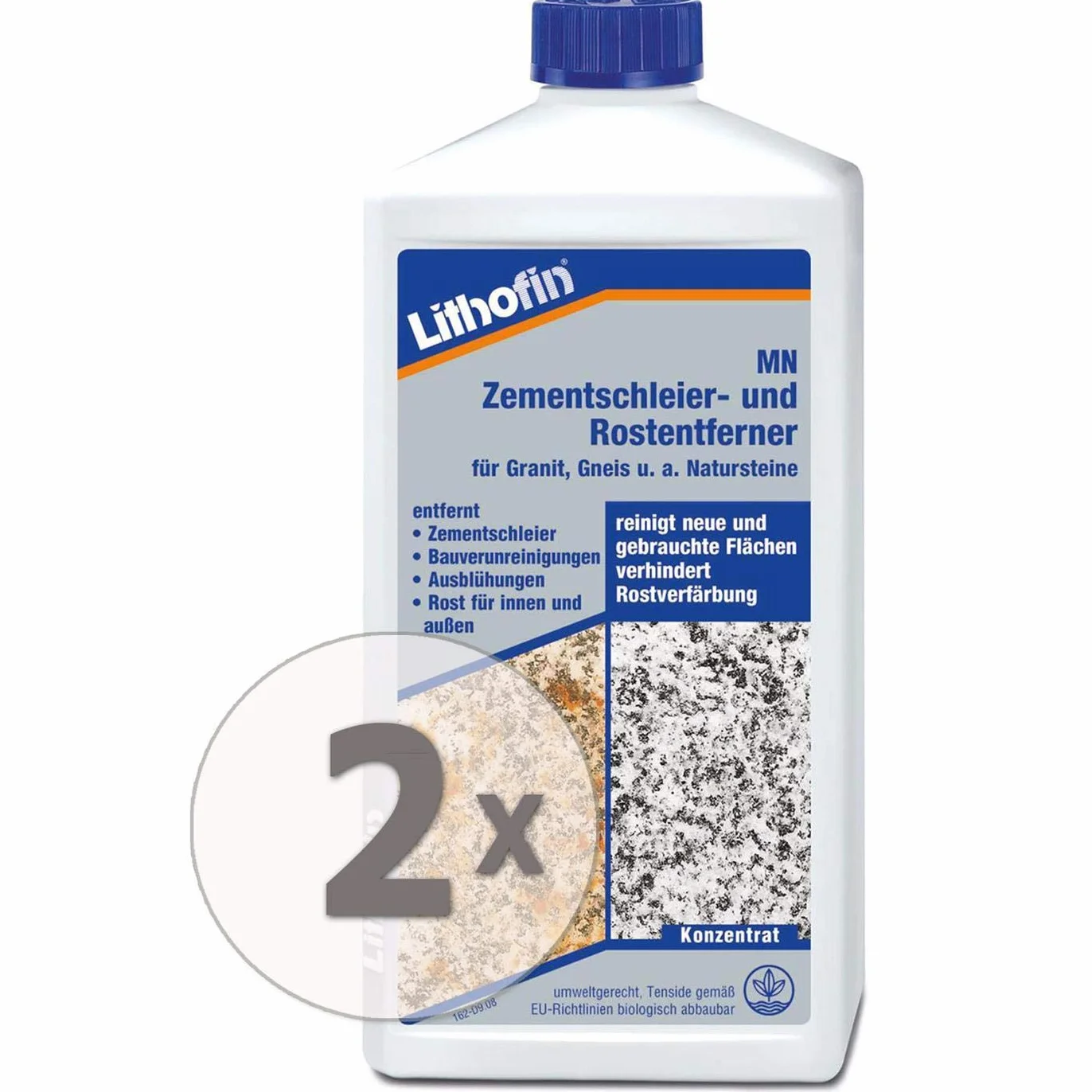 2 x Lithofin MN Cemento velo y rostentferner – 1 litros – Concentrado – Stark wirkend