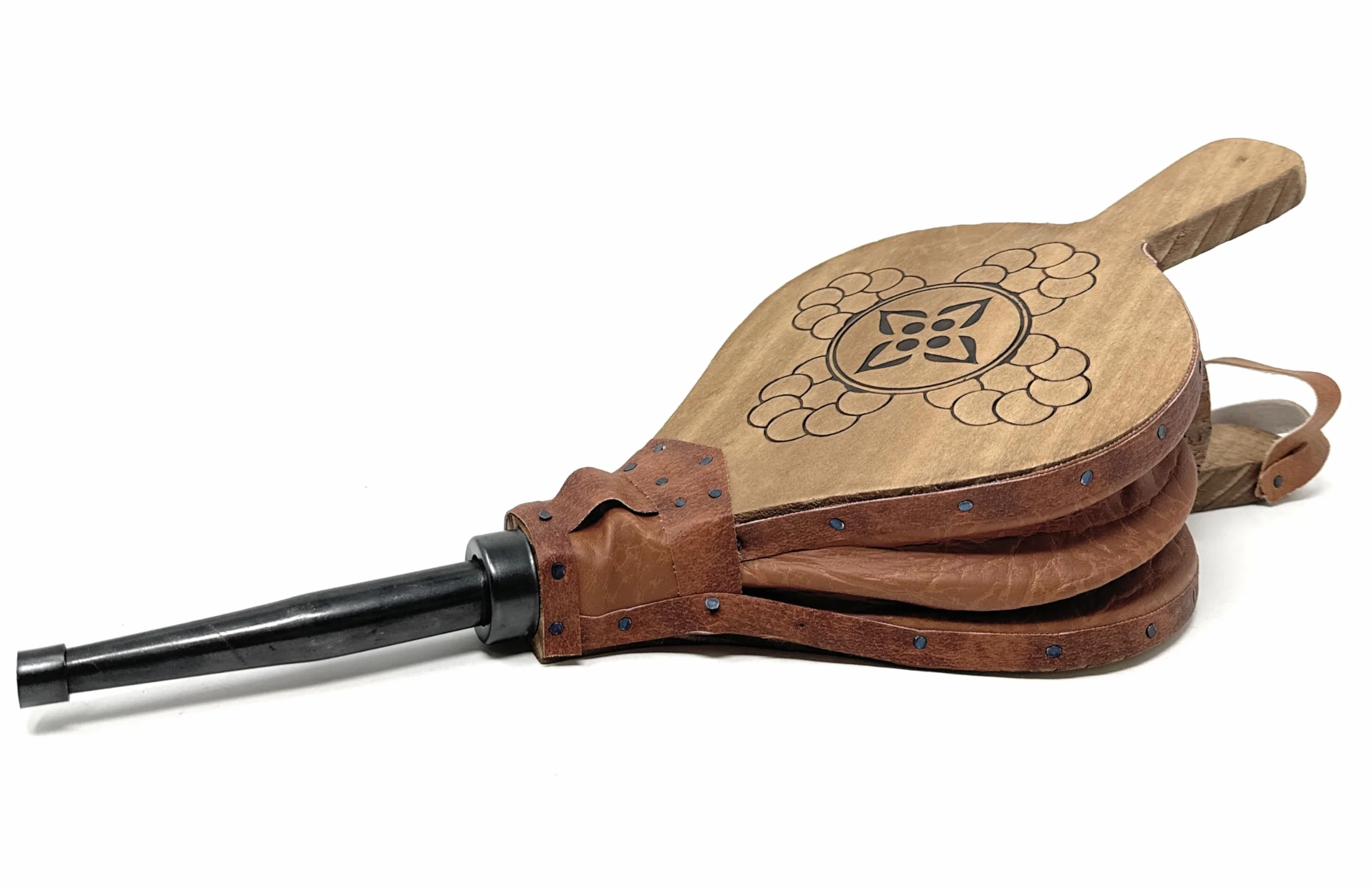 MGE - Fuelle Chimenea de Madera Natural 43 cm, con Boquilla Metálica para Avivar Brasas, Soplador para Barbacoa y Estufa de Leña, Diseño Tradicional