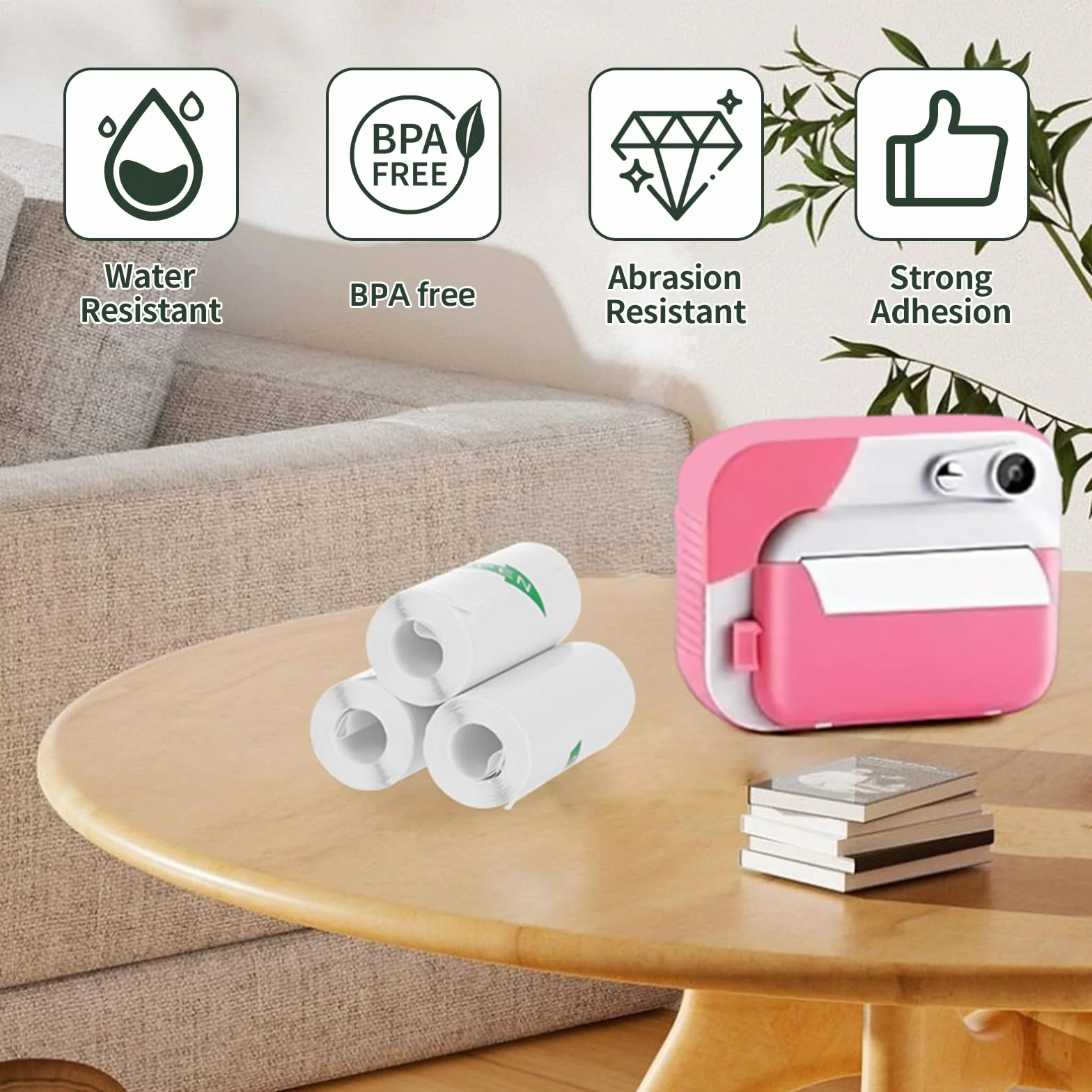 Pack de 10 Rollos de Papel Adesivo para Mini Impresora, Papel Termico para Cámara, Rollo para Impresora Térmica, Fácil de Reemplazar, Compatible con la mayoría de las cámaras de impresión.