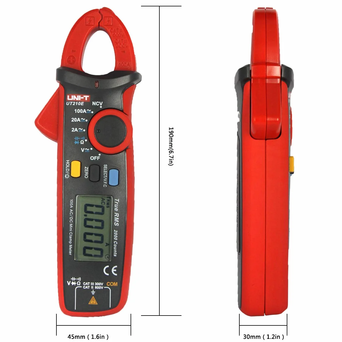 UNI-T UT210E Mini Digital Clamp Meter - DC Clamp Multímetro digital con Pinza para Voltímetro, Amperímetro y Ohmímetro con LCD y Retroiluminación