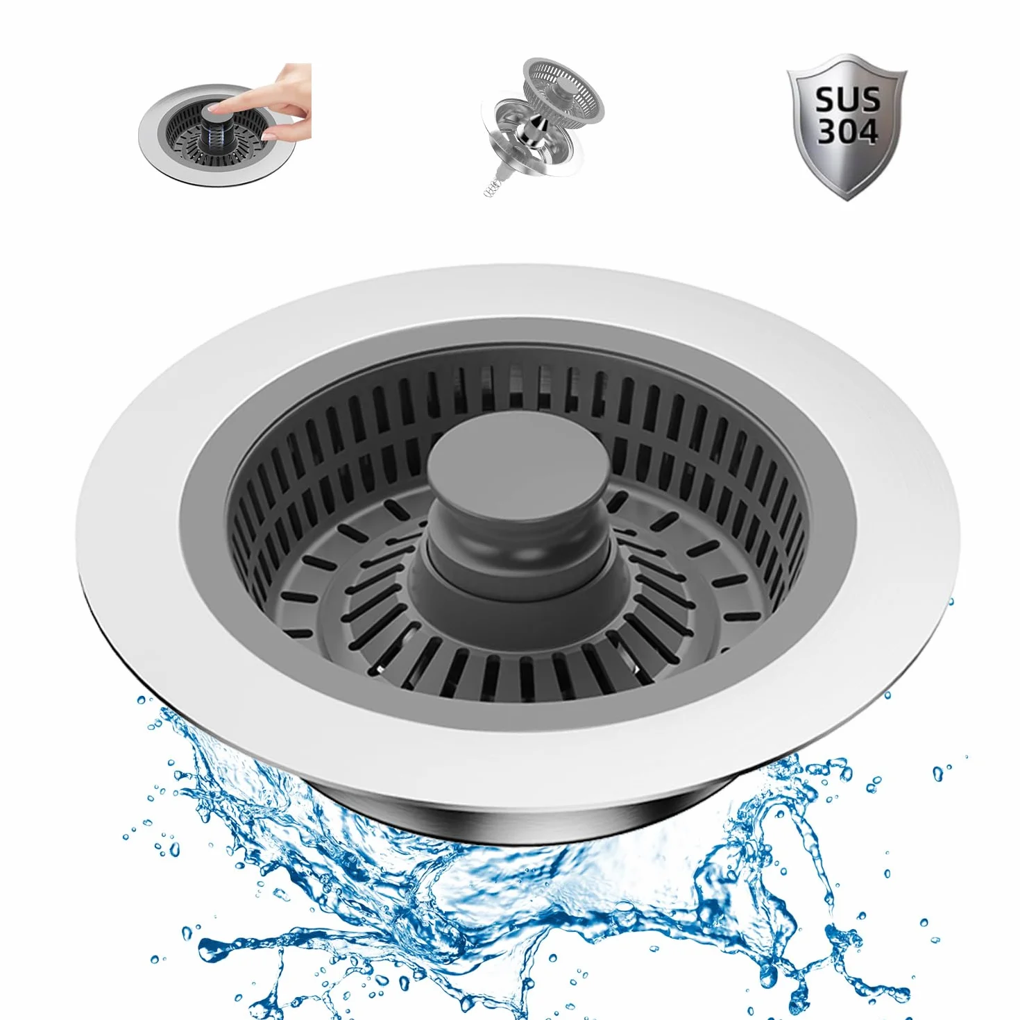 Tapon Fregadero Cocina y colador Fregadero combinación, 3 en 1 de Acero Inoxidable Accesorios Cocina para desagües, Protectores Ideales para Tapones Fregadero Cocina