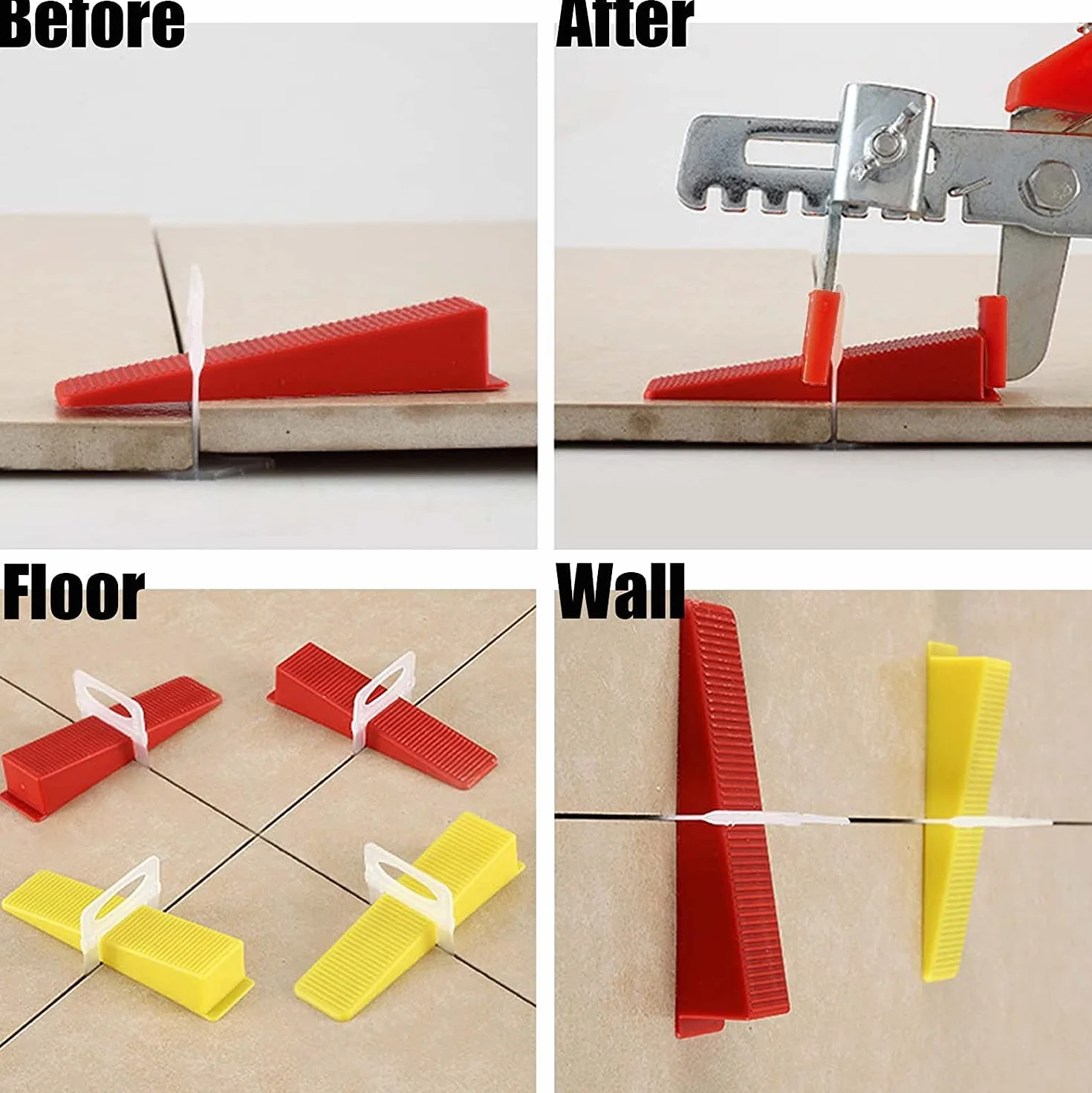 Sistema de nivelación de azulejos,400 lengüetas de1.5 mm, 100 piezas reutilizables cuñas y 1 alicate de instalación, güetas para azulejos con un grosor de 3 a 12 mm.
