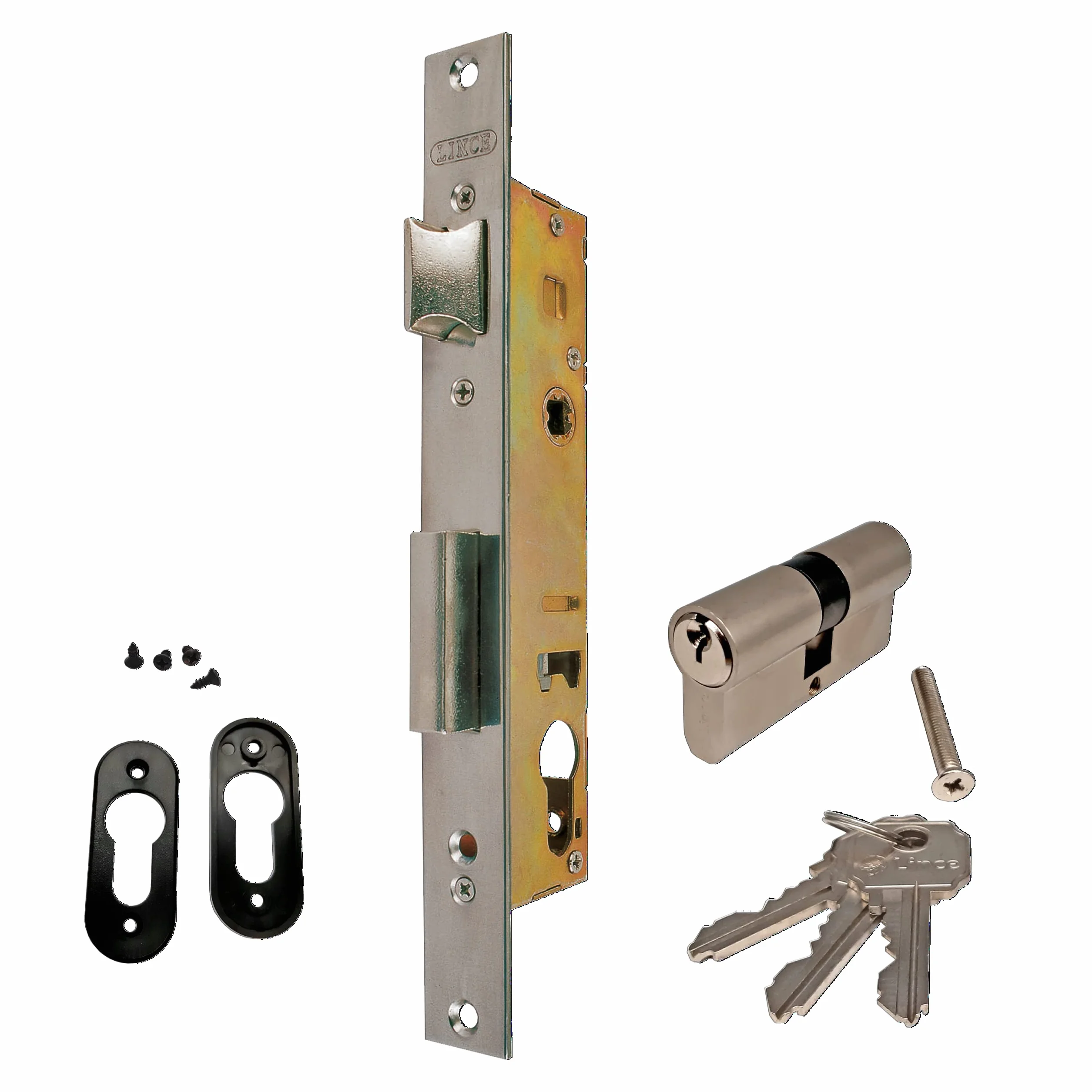 Lince Cerradura 553020 I Cerraduras para carpinterías de aluminio 20mm. I Frente Inoxidable I Cerradura de embutir I Picaporte Reversible I Para perfiles estrechos.