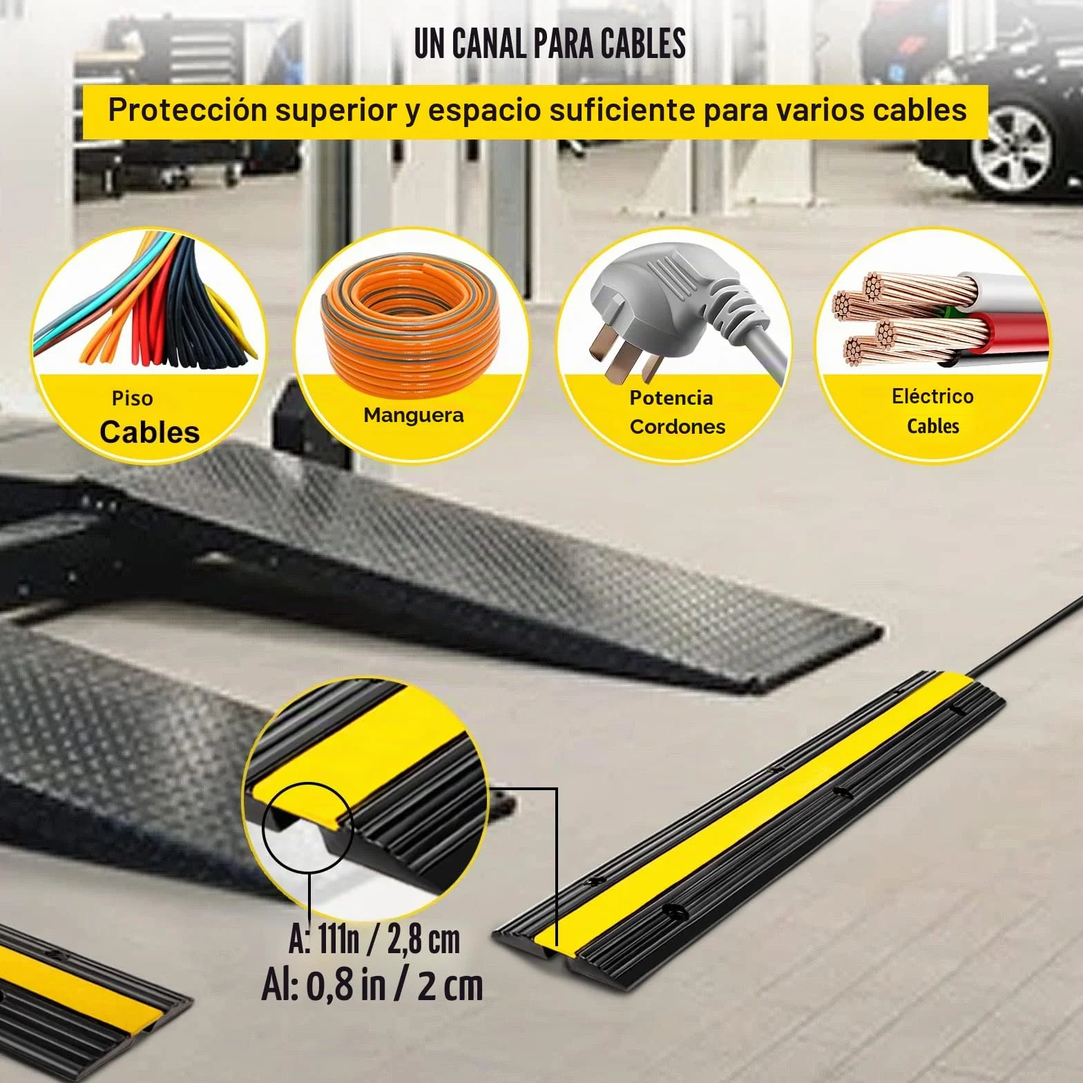 VEVOR Protector de Cables para Suelo Carga de 8164 kg Pasacables Suelo 102 x 15,5 x 3 cm Canaleta Cables Suelo el Reductor de Velocidad para Protección de Cables Eléctricos