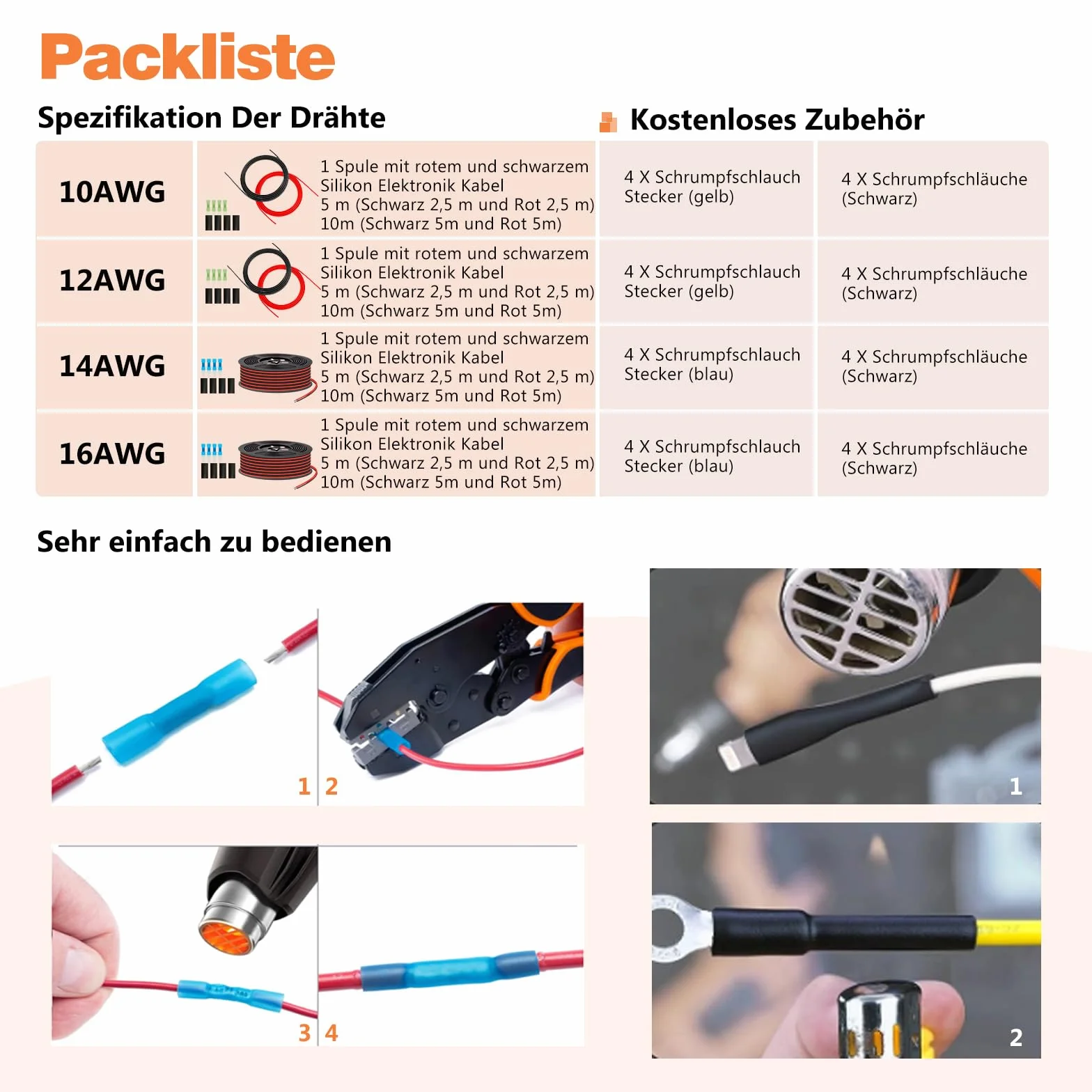Cable de silicona 5,3mm² 10AWG súper flexible 5m 2.5m negro 2.5m rojo para modelos RC electrodomésticos
