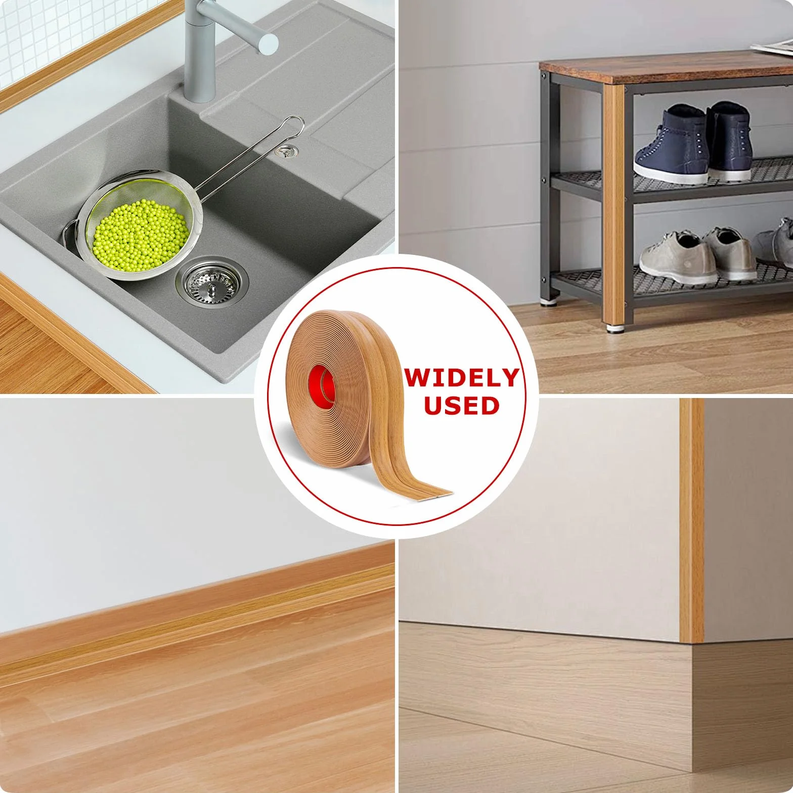 Molduras decorativas pared protectora esquinas adhesiva rodapie flexible 4cm×3m Grano de madera amarillo