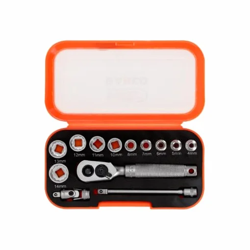 Juego de llaves cuadradas de 1/4" con perfil bihexagonal métrico - 13 piezas