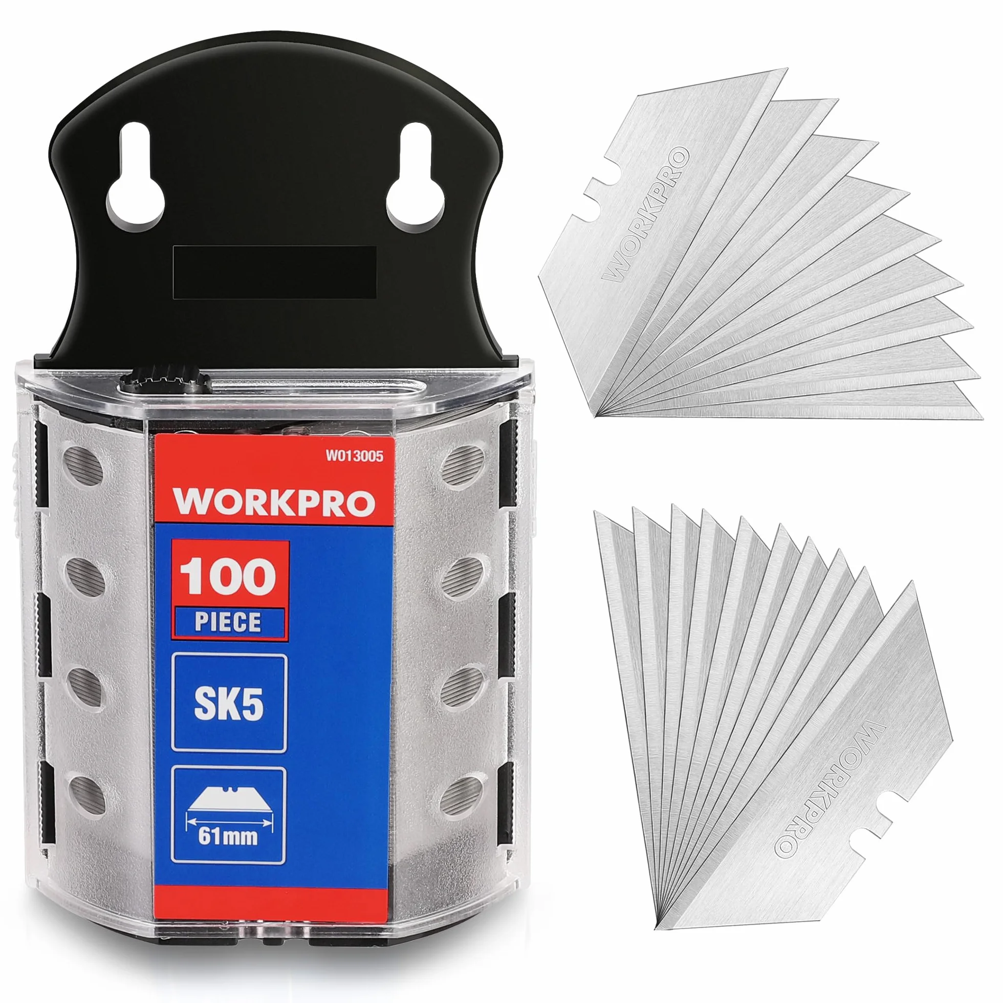 WORKPRO Cuchillas de Recambio 100-piezas, Hojas para Cuter Profesional, Repuestos de SK5 Acero Inoxidable, Cuchillas para Cúter Cortador Cuchillo