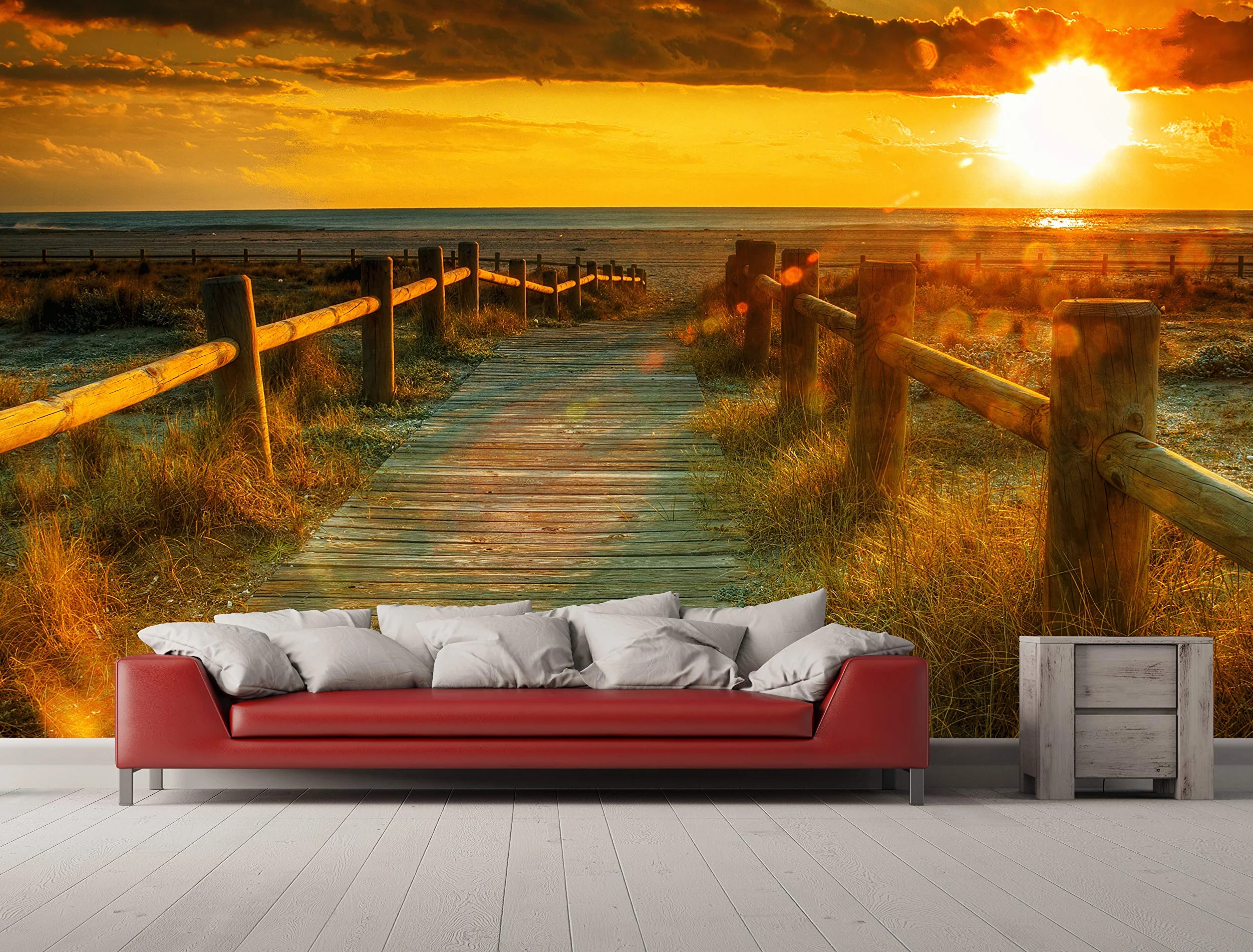 Fotomural Vinilo Para Pared Atardecer en la Playa | Fotomural para paredes | Mural | Vinilo Decorativo | Varias Medidas 200 x 150 cm | Decoración comedores, salones, habitaciones...