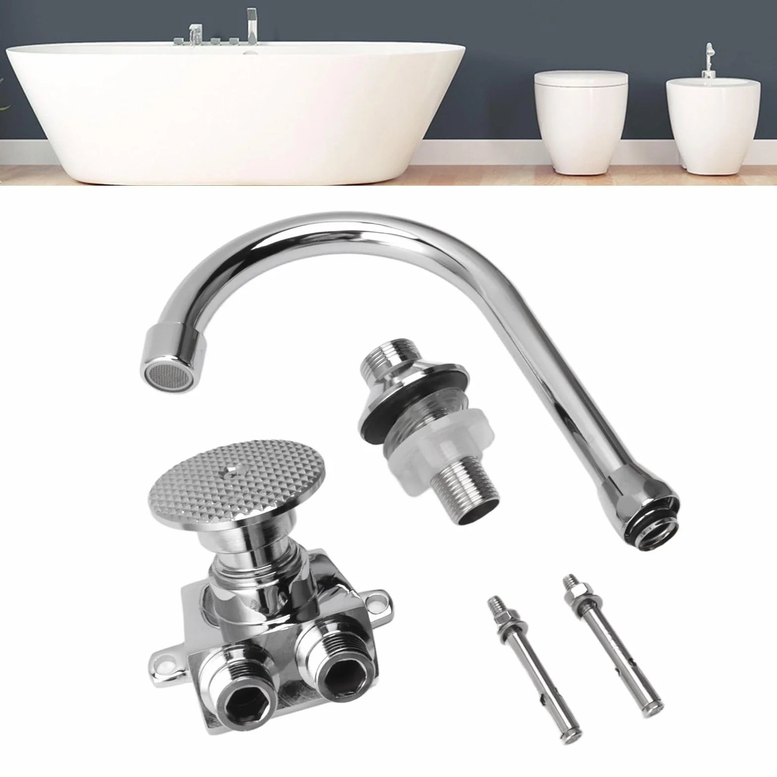 Grifo de Pedal Sin Contacto, Grifo Mezclador de Agua Fría Y Caliente para Montaje en Suelo, para Fregadero de Cocina, Dispositivo de Lavado de Manos de Laboratorio, Lugar Público