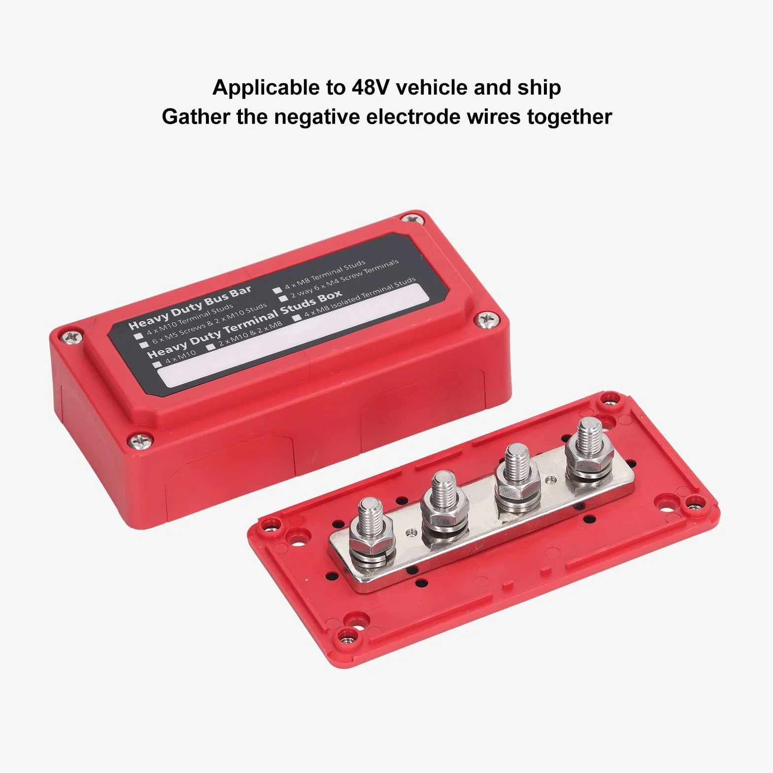 Gugxiom Bloque de Terminales de Barra de Bus de 48 V 300 A CC, Caja de Barra de Bus, Bloque de Distribución de Energía, Barra de Bus de Terminal de Tornillo M8, Diseño de Tipo de Ventana (Rojo)