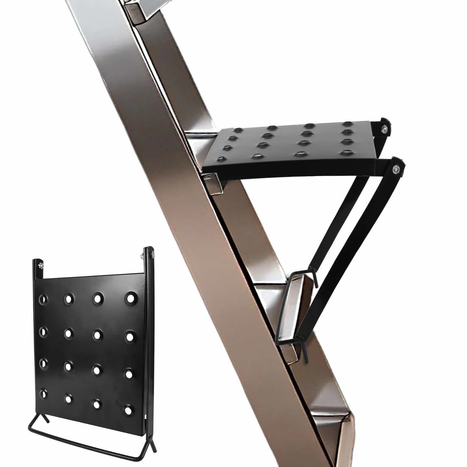 Plataforma Plegable Tipo Escalera, con Capacidad 136kg Bandeja de Trabajo Antideslizante y Estable Plataforma Metálica para Peldaños de Escalera para Pintores Herramientas y Bricolaje (Negra)
