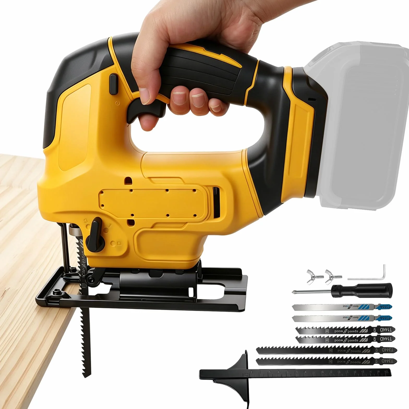 Sierra de calar inalámbrica compatible con baterías DEWALT de 18 V/20 V, 20.000 rpm, motor sin escobillas, 4 posiciones de carrera, regulación de velocidad continua, carrera de 23 mm, 0-2750 carreras