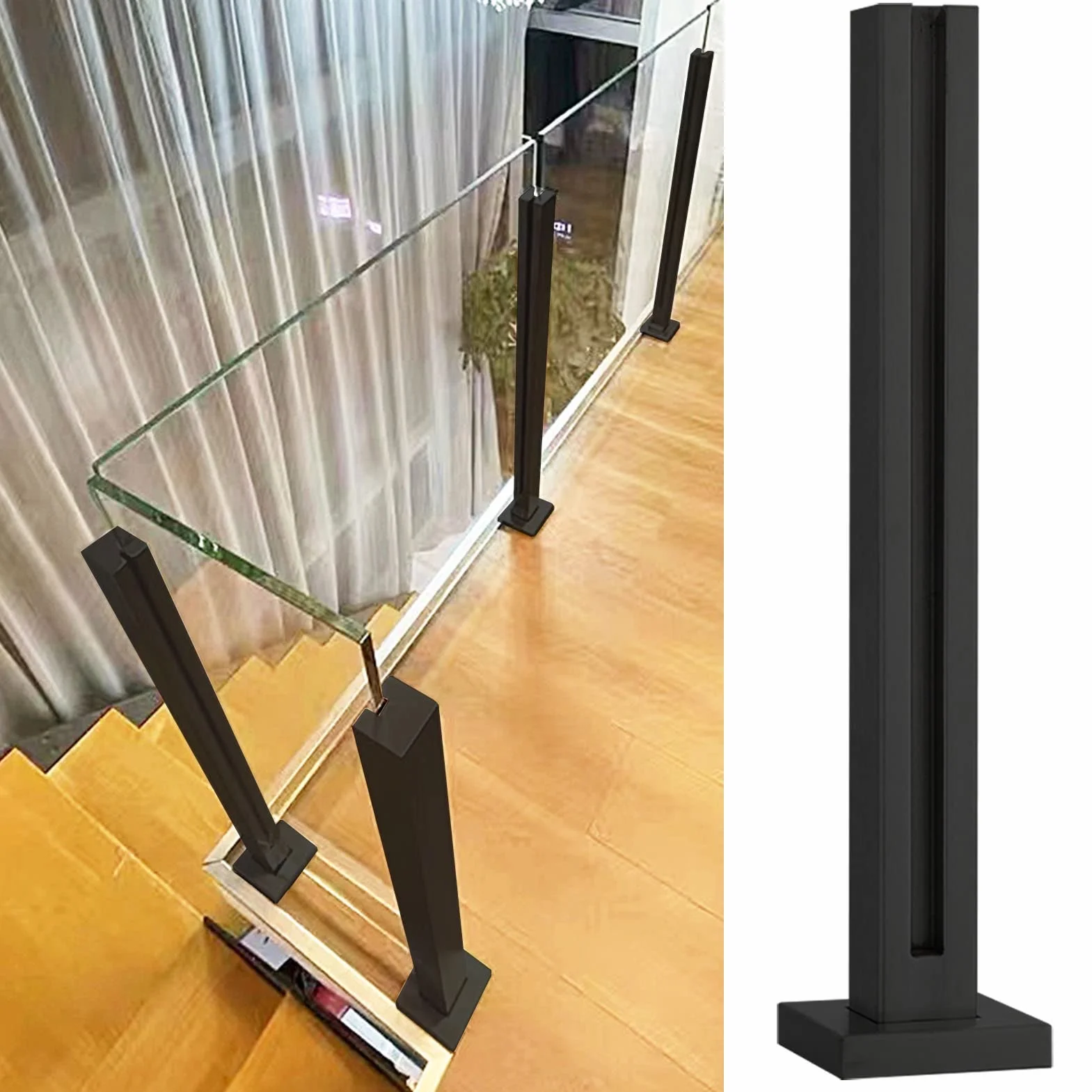 Kit de poste de balaustrada de acero inoxidable 304 de cristal negro para escaleras de pasillo interior de 90 cm de altura