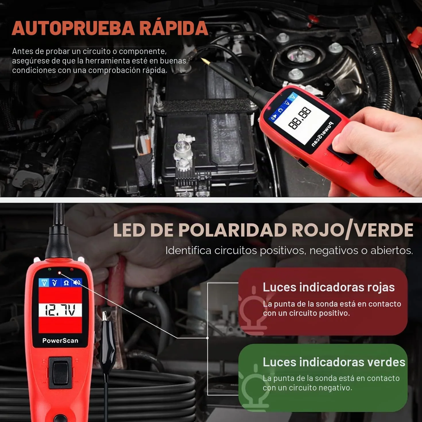 Autel PowerScan PS100 Kit Sonda Circuito, Herramienta Diagnóstico Sistema Eléctrico 12V 24V,Lectura Resistencia Corriente CA/CC, Activación Componente,Prueba Corto/Tierra/Continuidad/Remolque,6M Cable