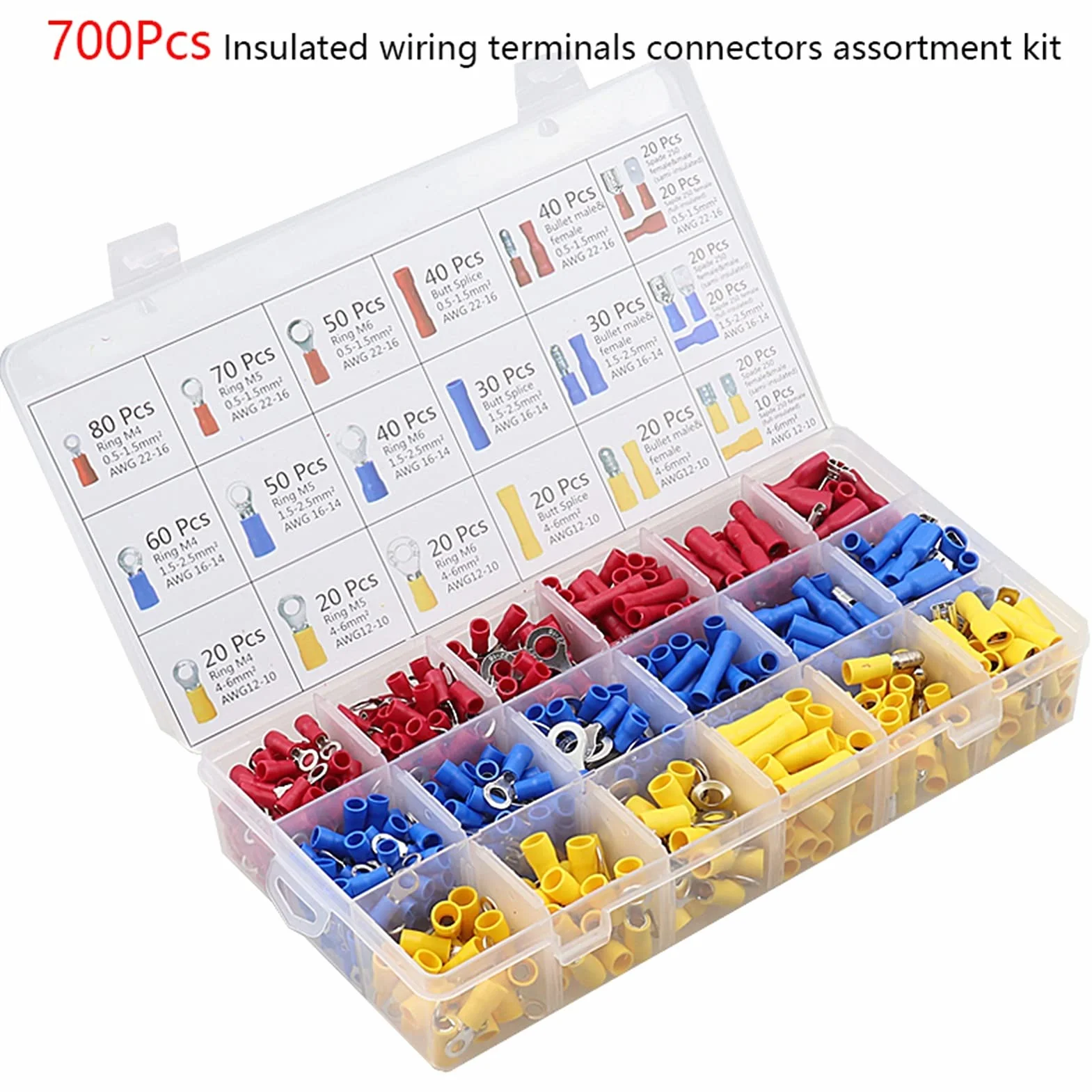 Pelacables Alicates de engarce Alicates de herramientas de engarce con 700 unids de cableado aislado Terminales Conectores Kit de surtido Conjunto de abrazadera de alta precisión(HS-30J Pliers)