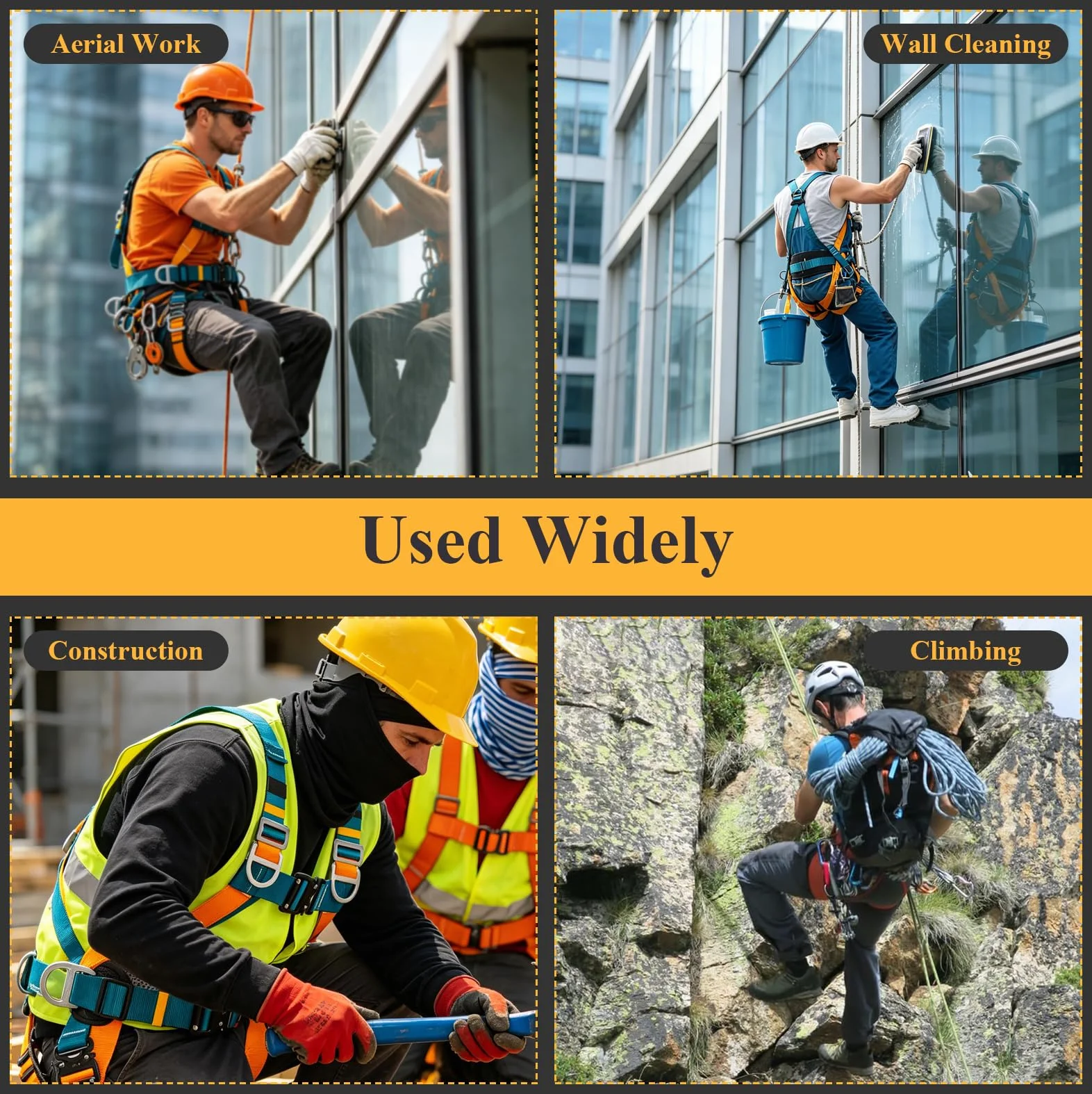 Arnes de seguridad trabajo en altura con cordones, arnes de protección anticaídas de seguridad, con 2 hebillas grandes y 2 cordones de 2 m, carga de 140 kg, para trabajos aéreos, escalada, hombres