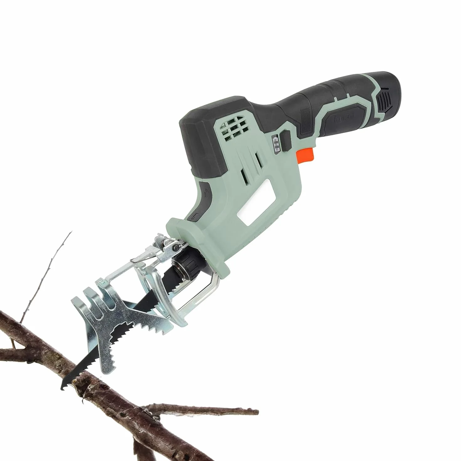 Avilia Sierra alternativa a batería para poda – Sierra cortadora inalámbrica, con zapato inclinable 45°, 1300 mAh, corte madera y yeso 90 mm, metal 3 mm, 3 cuchillas incluidas, 12 V