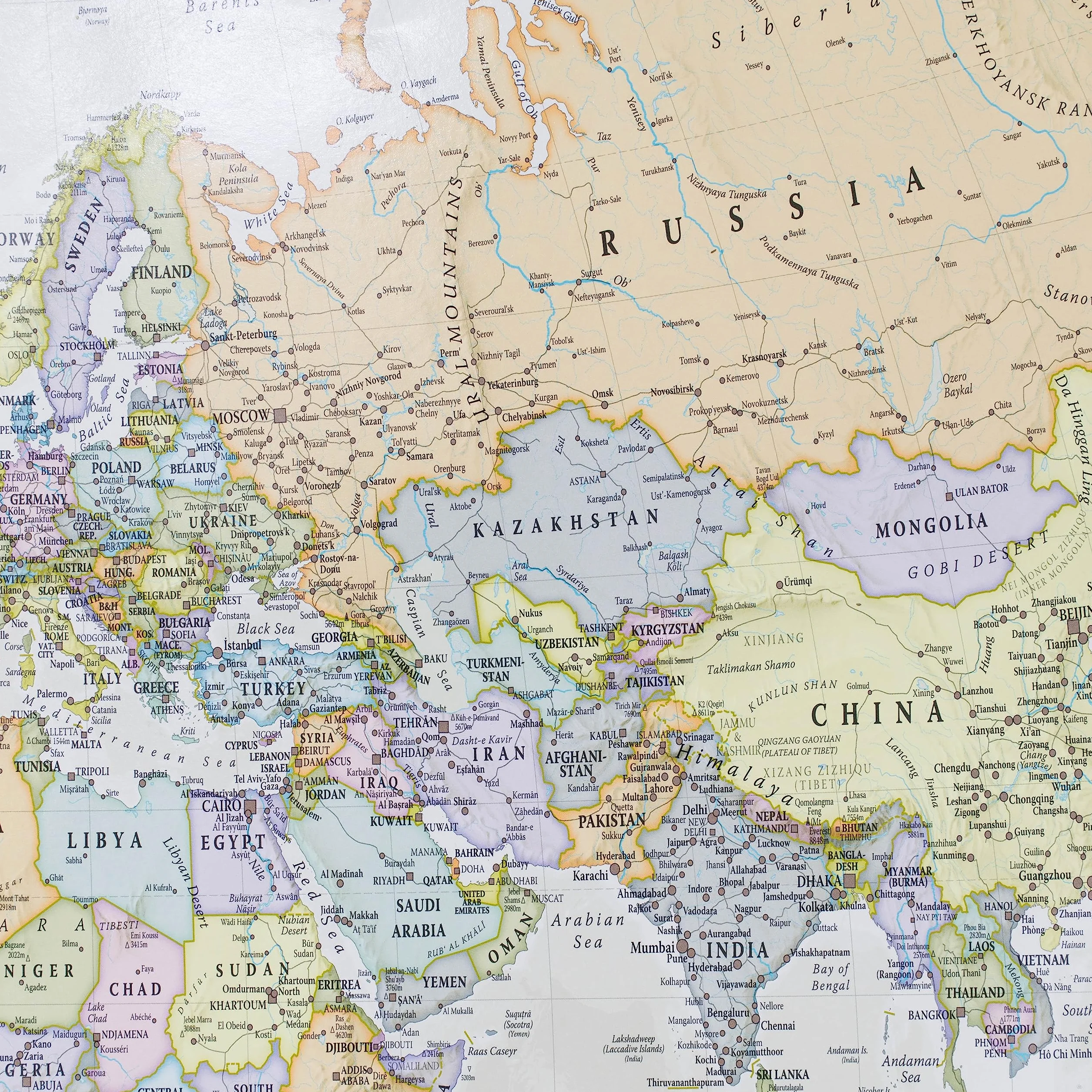 Póster del Mapa Mundi + REGALADO: Un Mapa de España y Portugal | Diseñando Mapas para 50 años | Maps International - Detalles Cartográficos |Colores clásicos