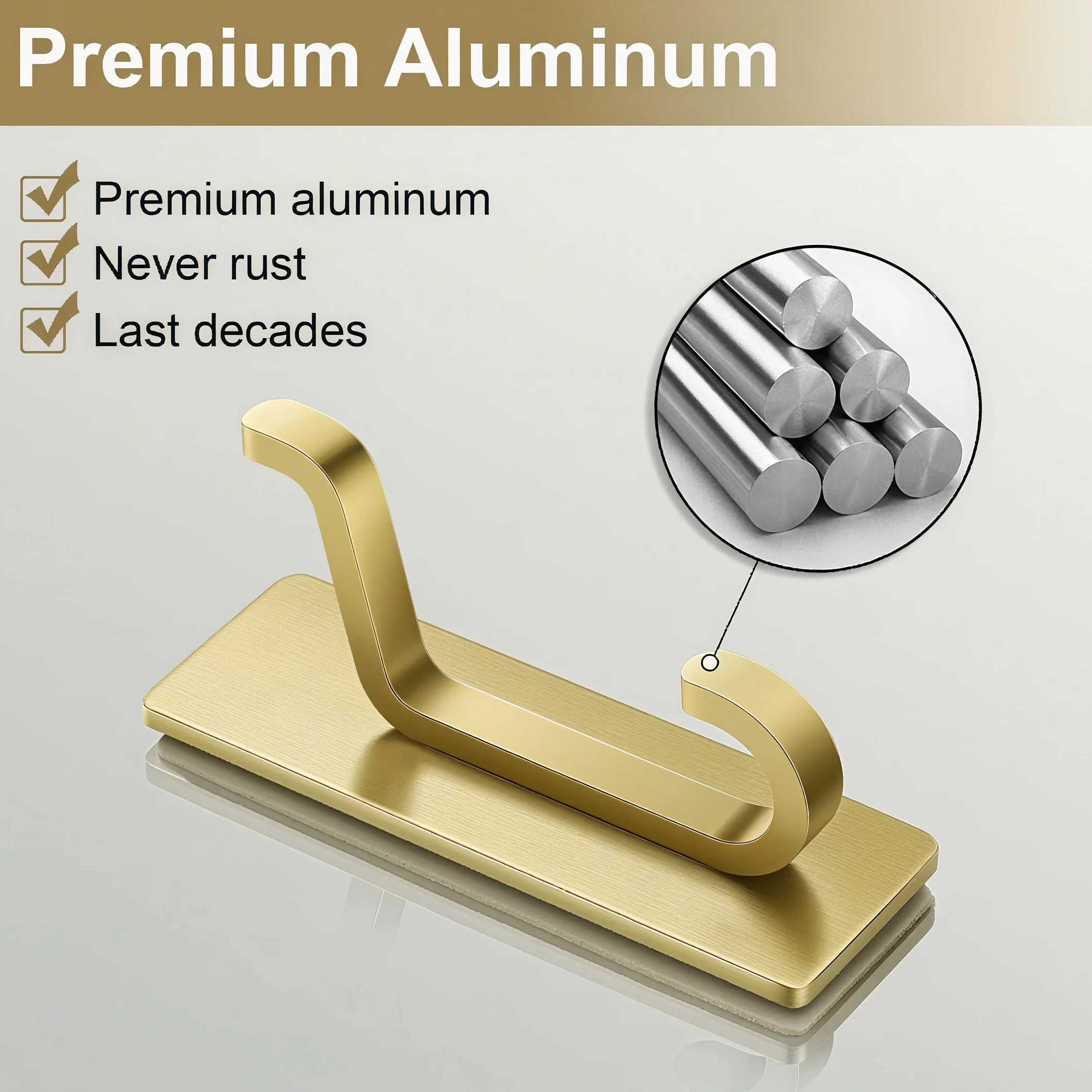 Josmimic Toallero sin taladro: ganchos adhesivos extra fuertes de 6 kg, ganchos de pared autoadhesivos para baños, ganchos para toallas y abrigos, juego de 4, dorado