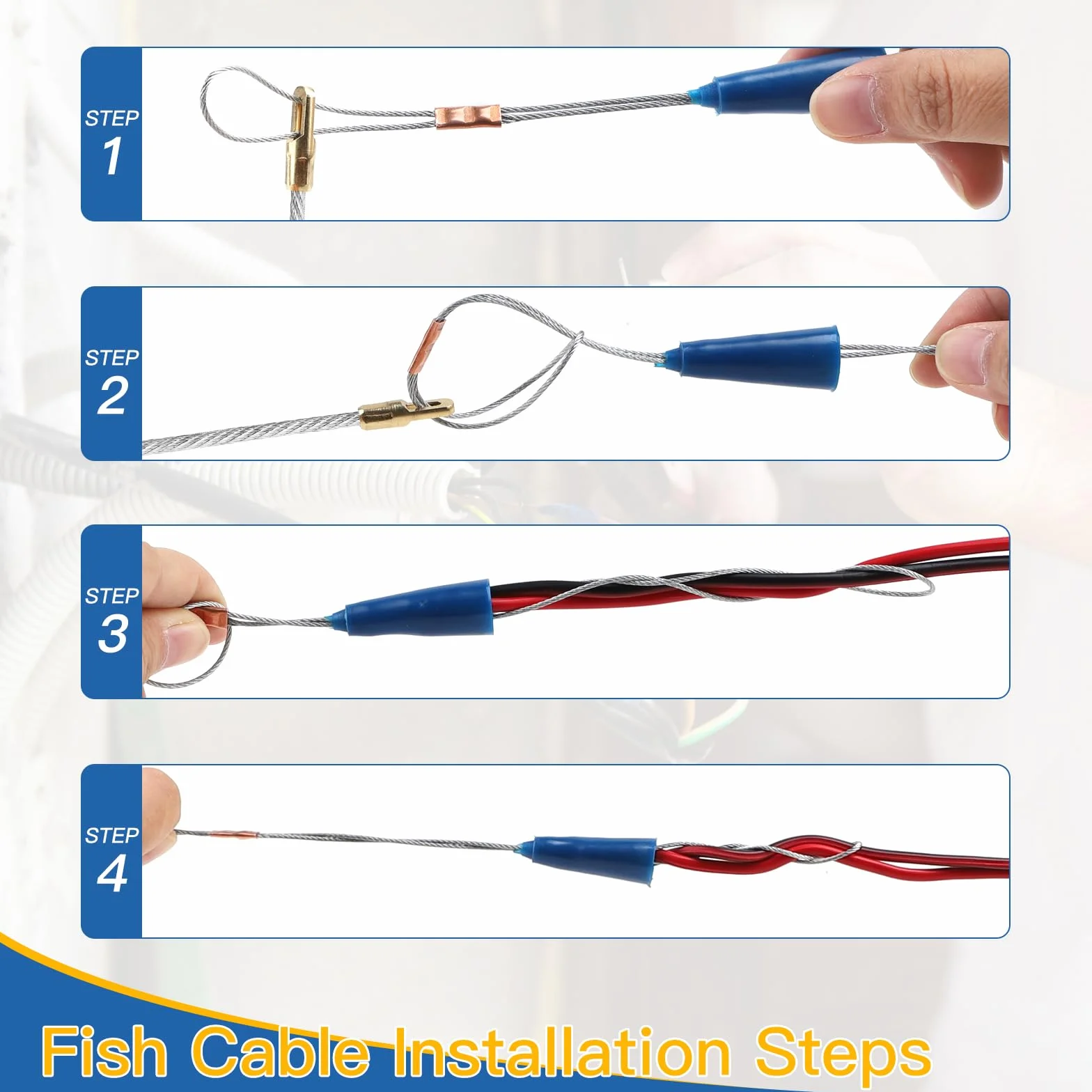 EFUTURETIME 10 x Guia Pasacables Profesional 33cm (Ø 4mm) Aguja Flexible de Fibra de Vidrio, Guia Cable Puller con Accesorios