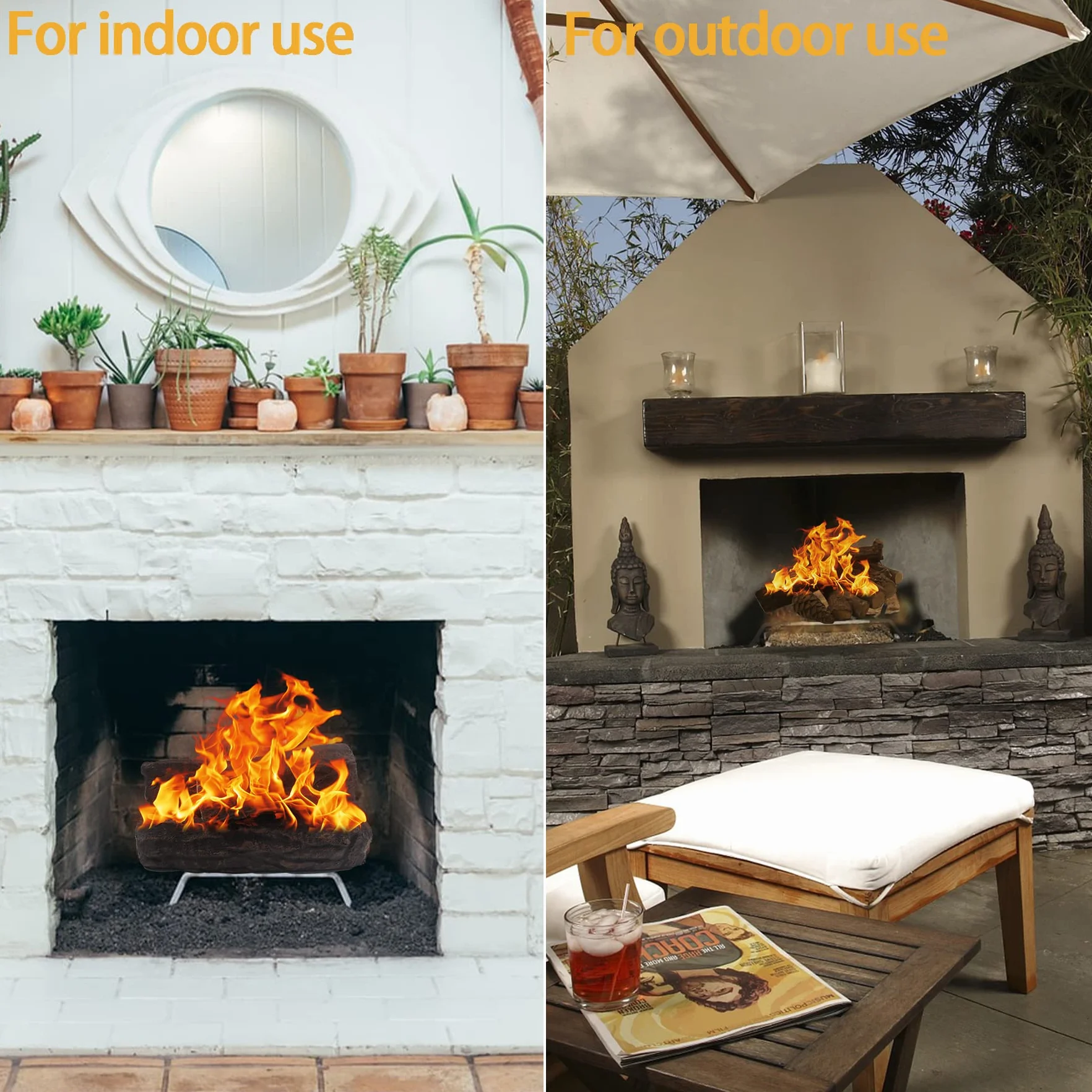 Troncos de chimenea de gas, 10 troncos pequeños, juego de leña cerámica decorativa para interiores y exteriores, ventilados, sin ventilación, eléctricos, bioetanol