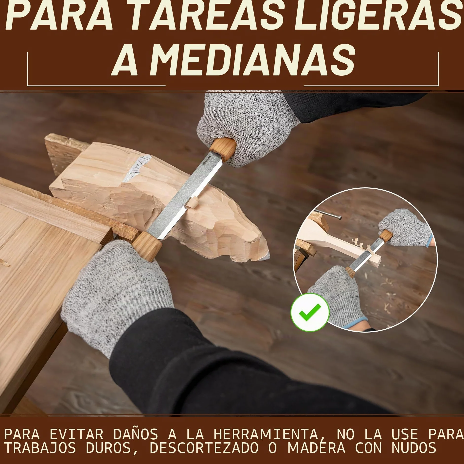 BeaverCraft Cuchilla de Talla DK2s 4.3" con Funda de Cuero – Herramienta de Carpintería para Dar Forma y Detalles, Talla de Cucharas y Madera