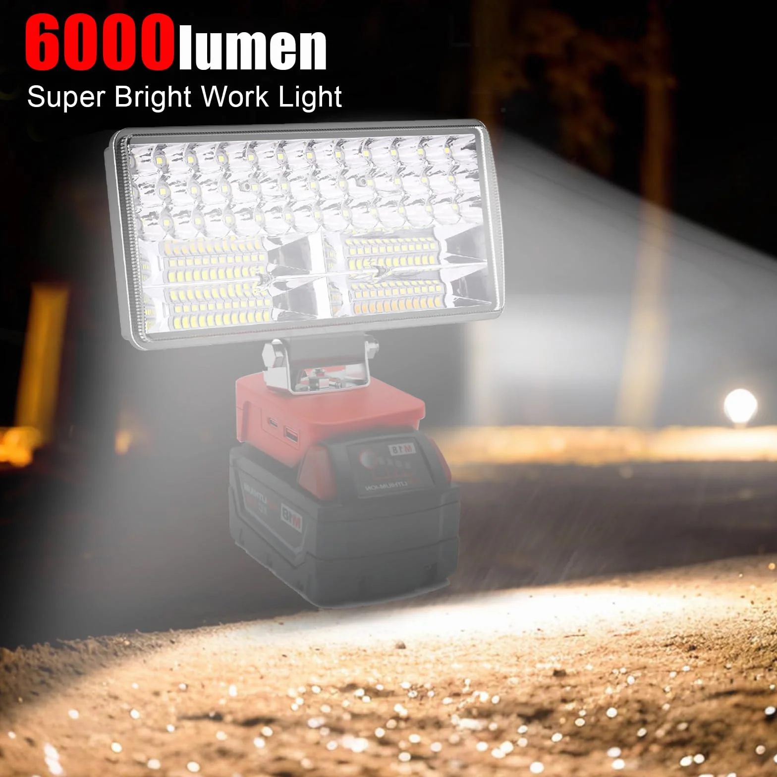 Luz Compatible con La Batería Milwaukee 18V/20V,Lámpara de Trabajo Led Sin Cuerda 60W 6000Lm Recargable Linterna con Protección de Baja Tensión Y Usb,Lámparas de Inundación Impulsadas Por Baterías Led