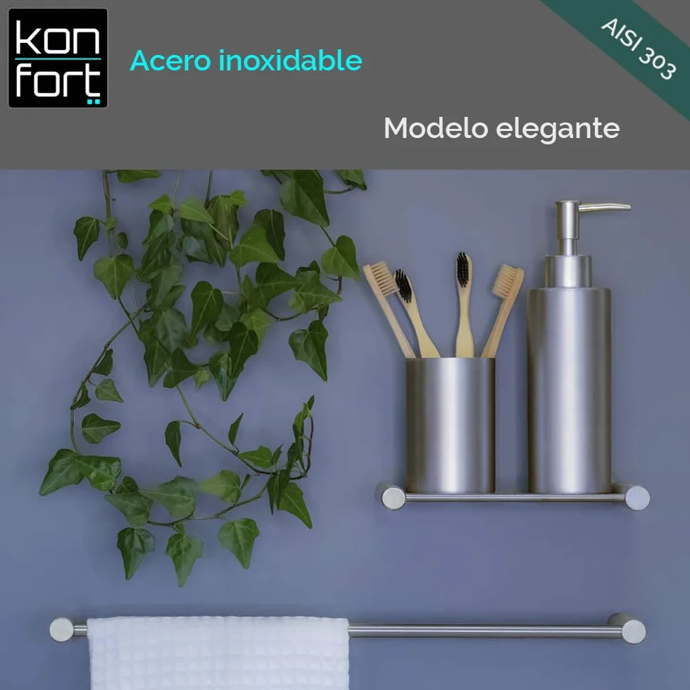 Kon-fort Home Toallero Baño 30cm. con Tornillos Acero Inoxidable AISI 304 Mate, Diseño Exclusivo.