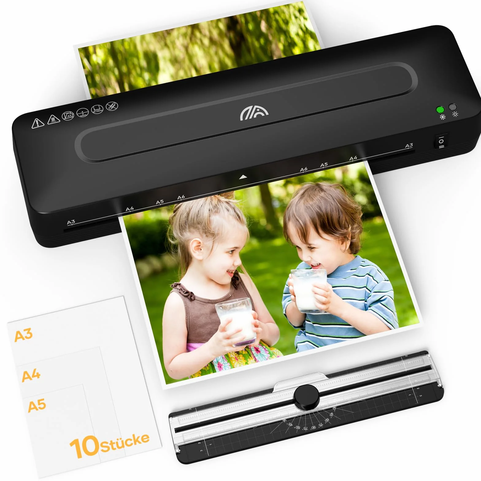 Crenova Plastificadora A3 con Guillotina, Modo Frío y Caliente, Laminadora con 10 hojas de plastificación, Ideal para Colegio Oficina Estudio Fotográfico, Negro