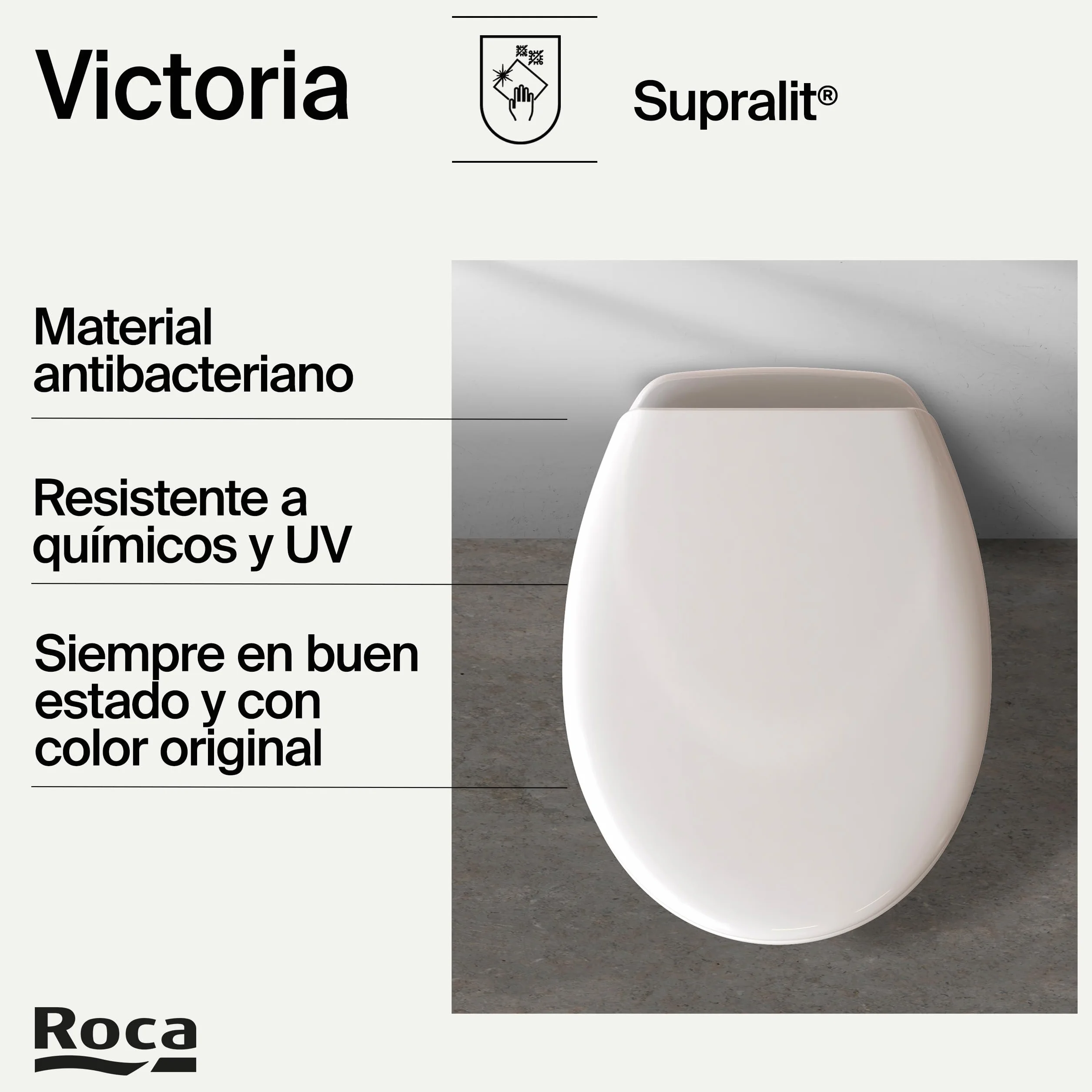 Roca Victoria Tapa y asiento de Supralit para inodoro con bisagras de acero inoxidable, original WC, pergamon, A801B6017B
