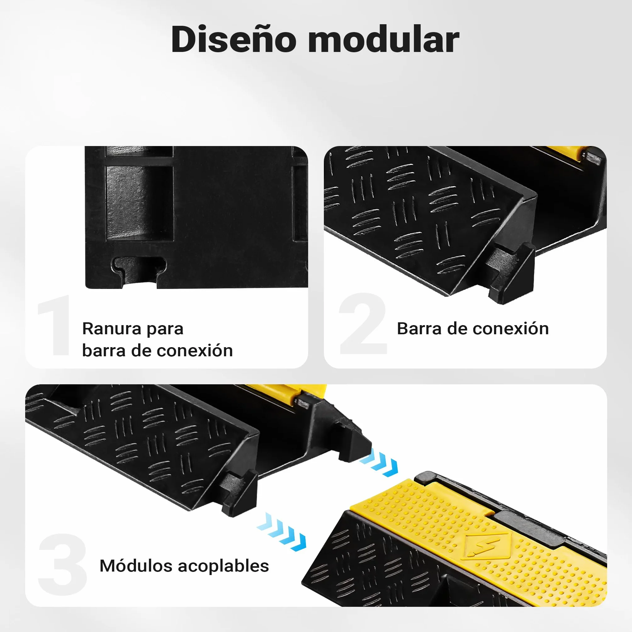 Rampa para Cables 98 x 26 x 6.5 cm, Canal Pasacables 15 t, Protección Vehículos 30 km/h, PP y Goma