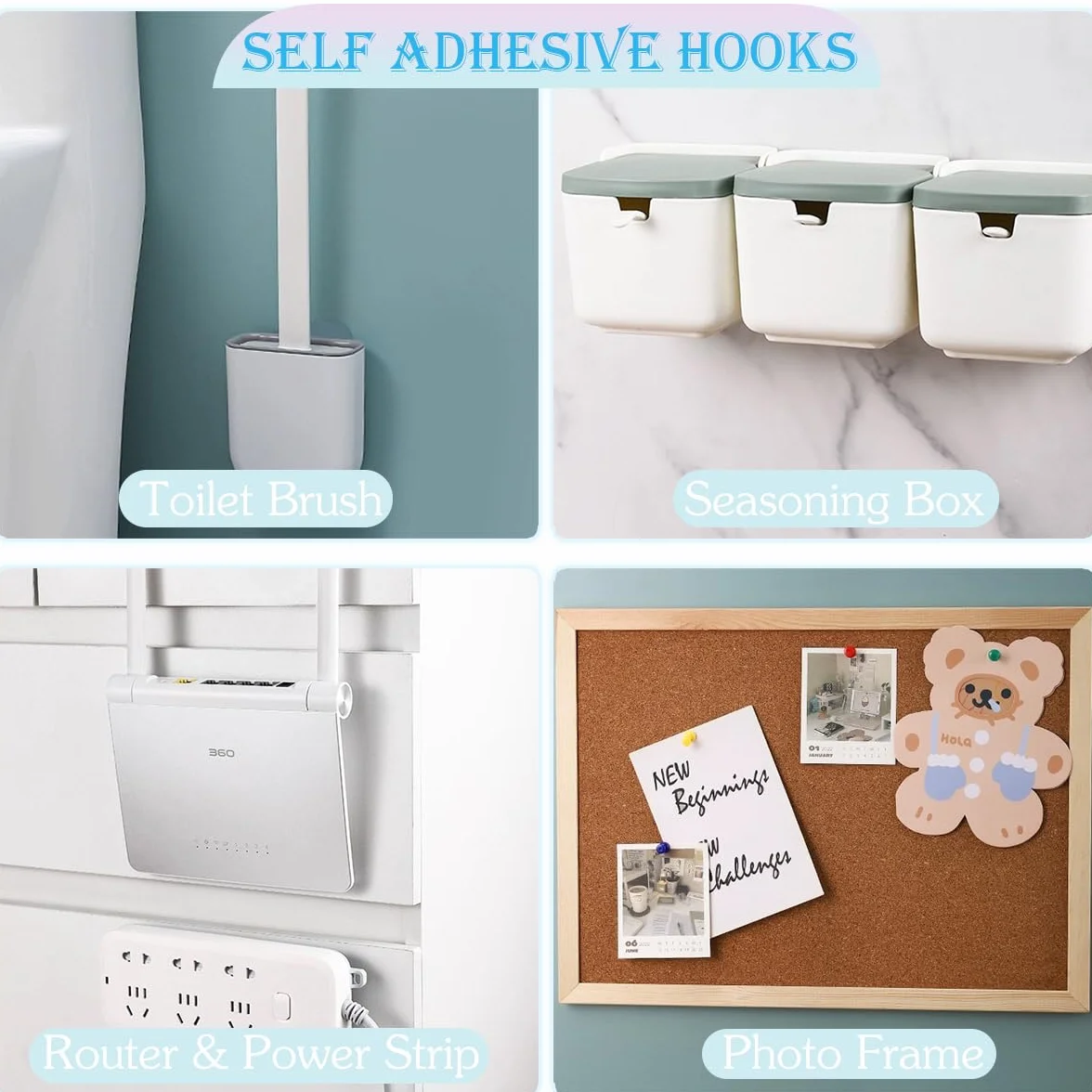 UBRAVE Ganchos autoadhesivos, 10 pares de ganchos de pared adhesivos de doble cara, ganchos impermeables sin costuras para colgar sin perforar y clavos, gancho de pared autoadhesivo resistente para