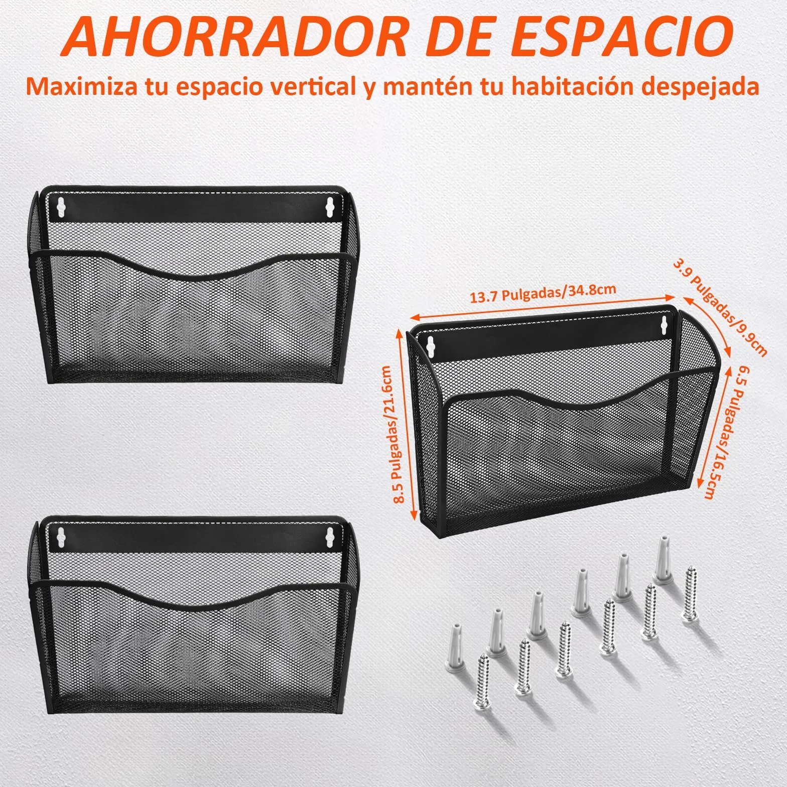 AGPTEK Archivador Montable en Pared Paquete de 3, Archivador Organizador Malla Metálica Negro