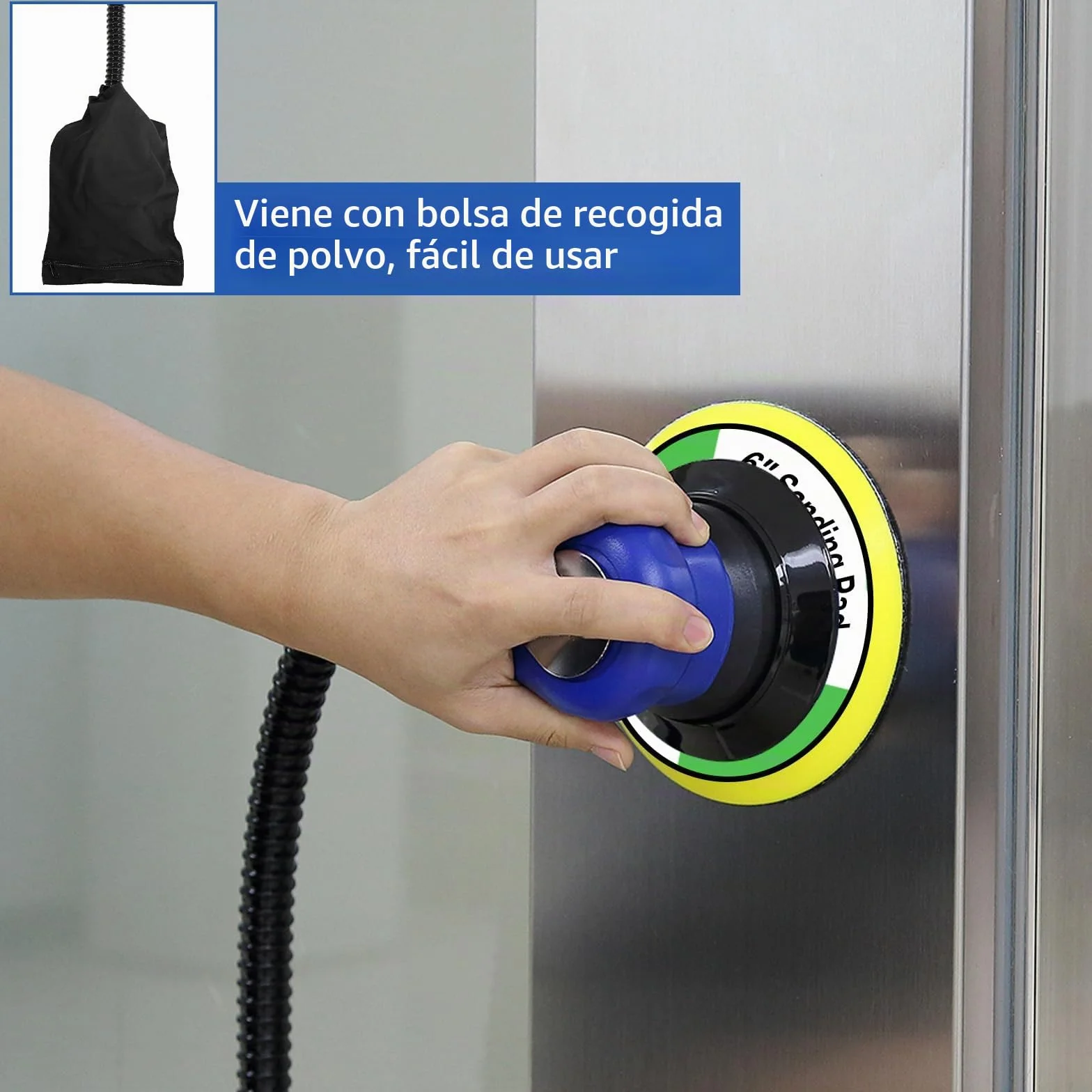Uten Lijadora orbital aleatoria de aire de 6 pulgadas, lijadora de palma neumática de doble acción con regulación de velocidad con 7 piezas de papel de lija