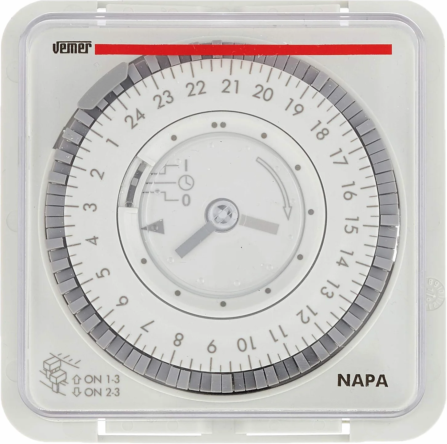 VEMER VP884100 NAPA D - Interruptor Horario Electromecánico, Temporizador con Programación Diaria, Instalación en Pared, Panel o Carril DIN, Gris Claro
