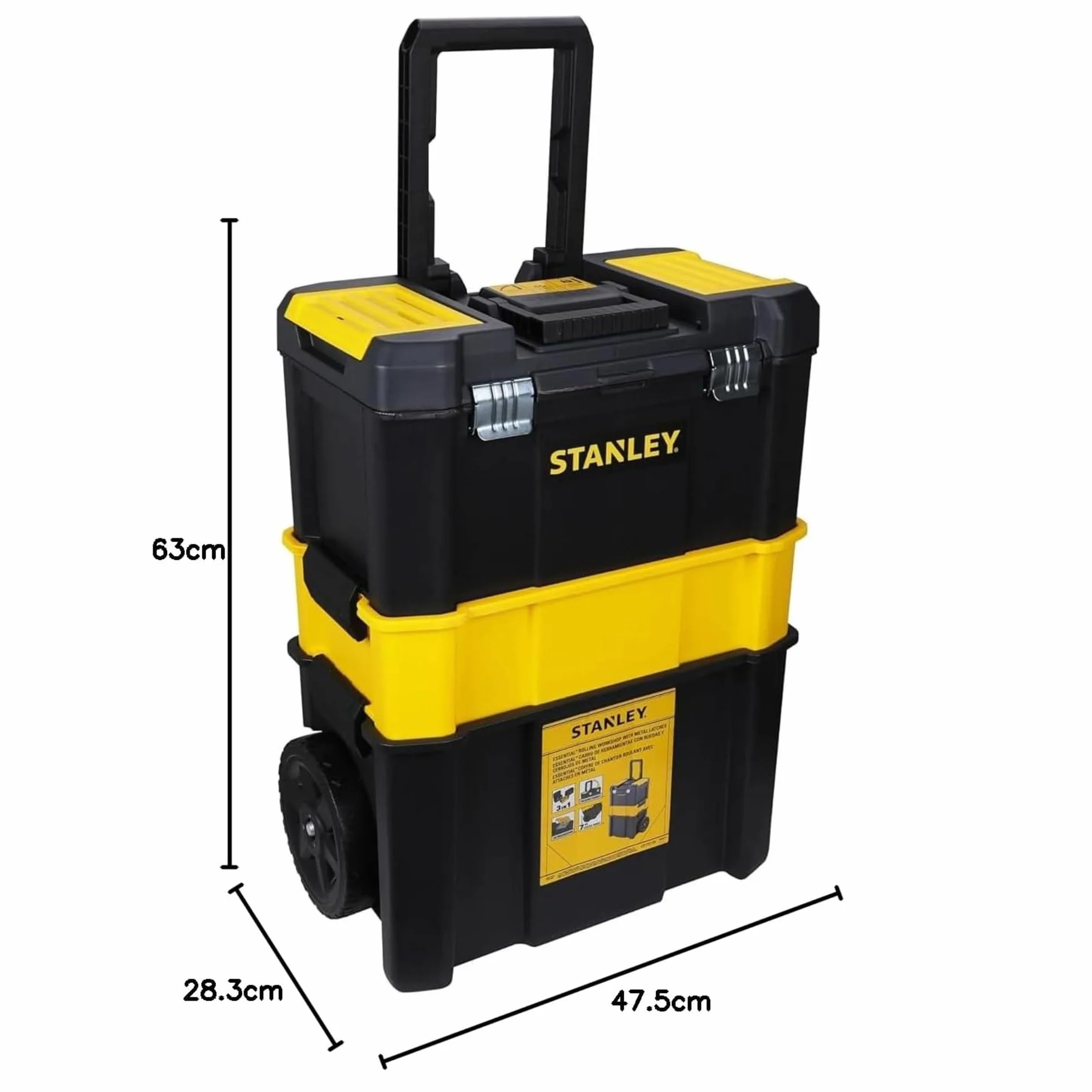 STANLEY Caja de Herramientas Rodante Esencial, Taller Móvil 3 en 1 con Unidades Apilables, Solución Portátil para Herramientas, STST1-80151.