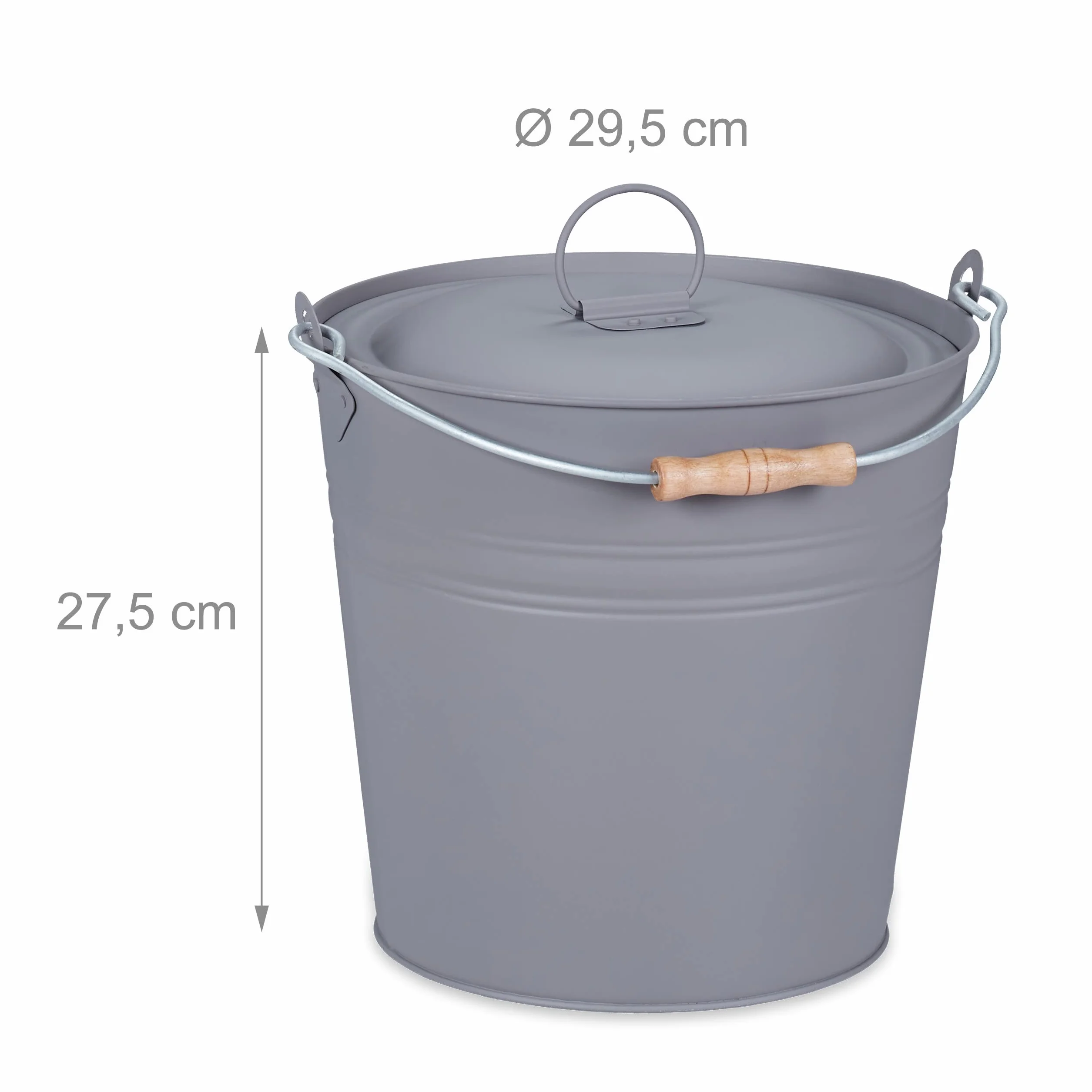 Relaxdays Cubo Cenizas con Tapa, 12 L, Accesorio Chimenea, Estufa, BBQ, con Asa, para Carbón y Ceniza, Redondo, Gris