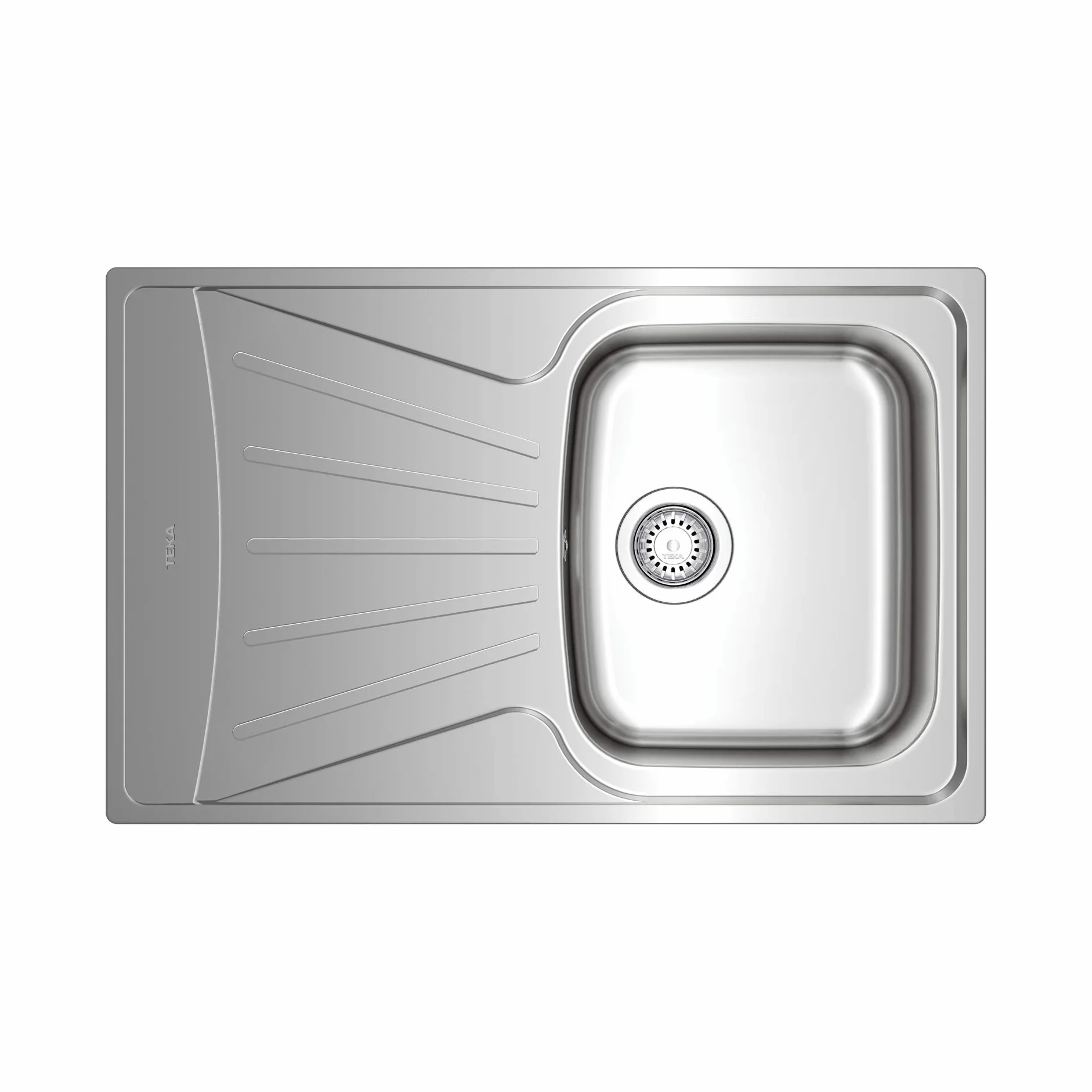 TEKA Fregadero Encastrado 1 Cubeta con Escurridor, Acero Inoxidable Pulido, Reversible, Profundidad 16cm, Desagüe Manual con Canasta 3½" y Sifón, Para Mueble de 45cm, Modelo StarBright 45 E XP