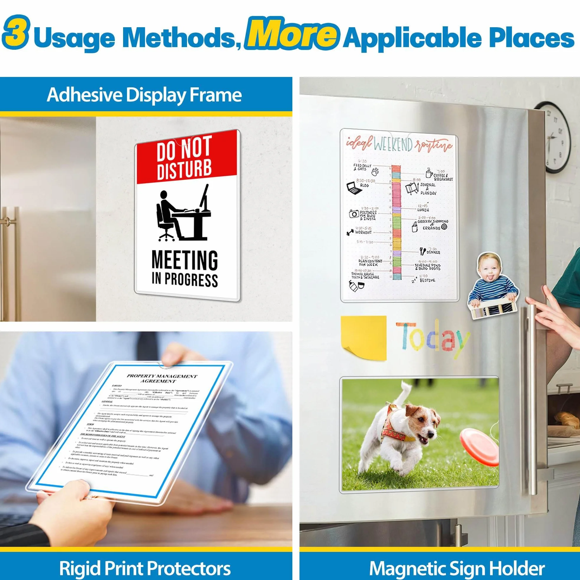 Soporte de Pared A4 Magnético y Adhesivo, Pack de 2 – Expositor Acrílico Transparente para Carteles