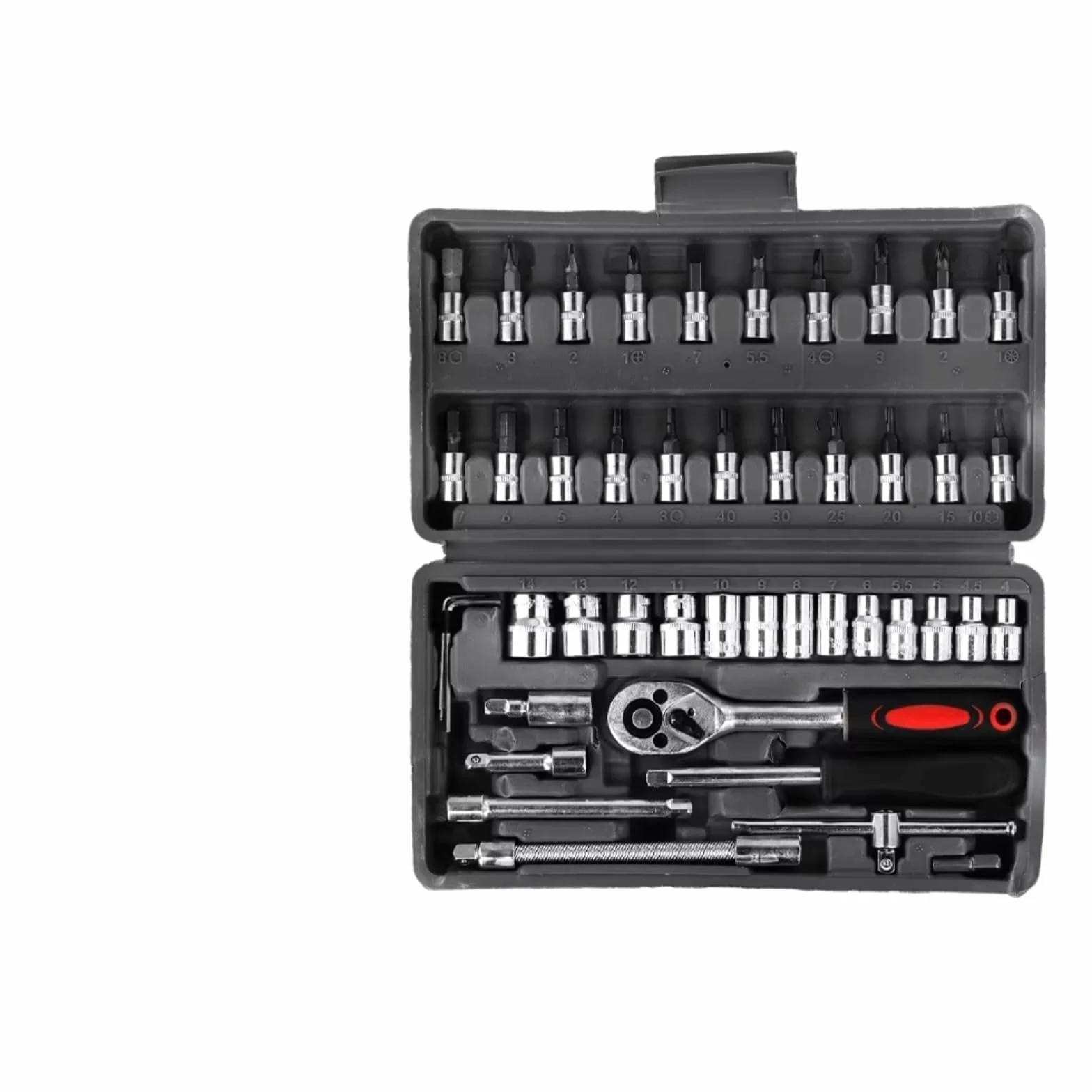 Juego de Llaves Carraca Juego De Herramientas Manuales De Reparación Automotriz Caja De Herramientas Mecánica Llave De Vaso Destornillador De Trinquete 46 Uds.