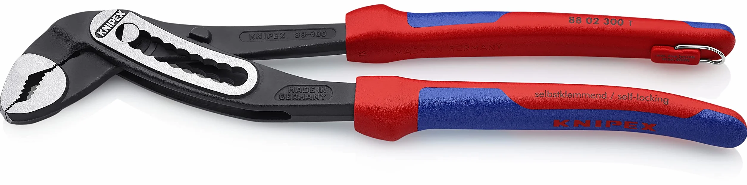 KNIPEX Alligator Tenaza de agarre pico loro con fundas multicomponentes, con anilla de fijación integrada para colocar, 88 02 300 T
