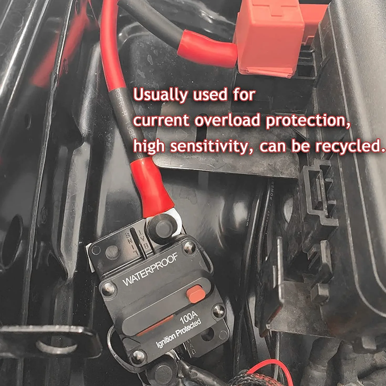 Gebildet Disyuntor de 100Amperios con Reinicio Manual Inversor de Fusibles en Línea Impermeable para Motores Marinos de Arrastre Barco ATV Alimentación Manual 12V-42VDC (100A)