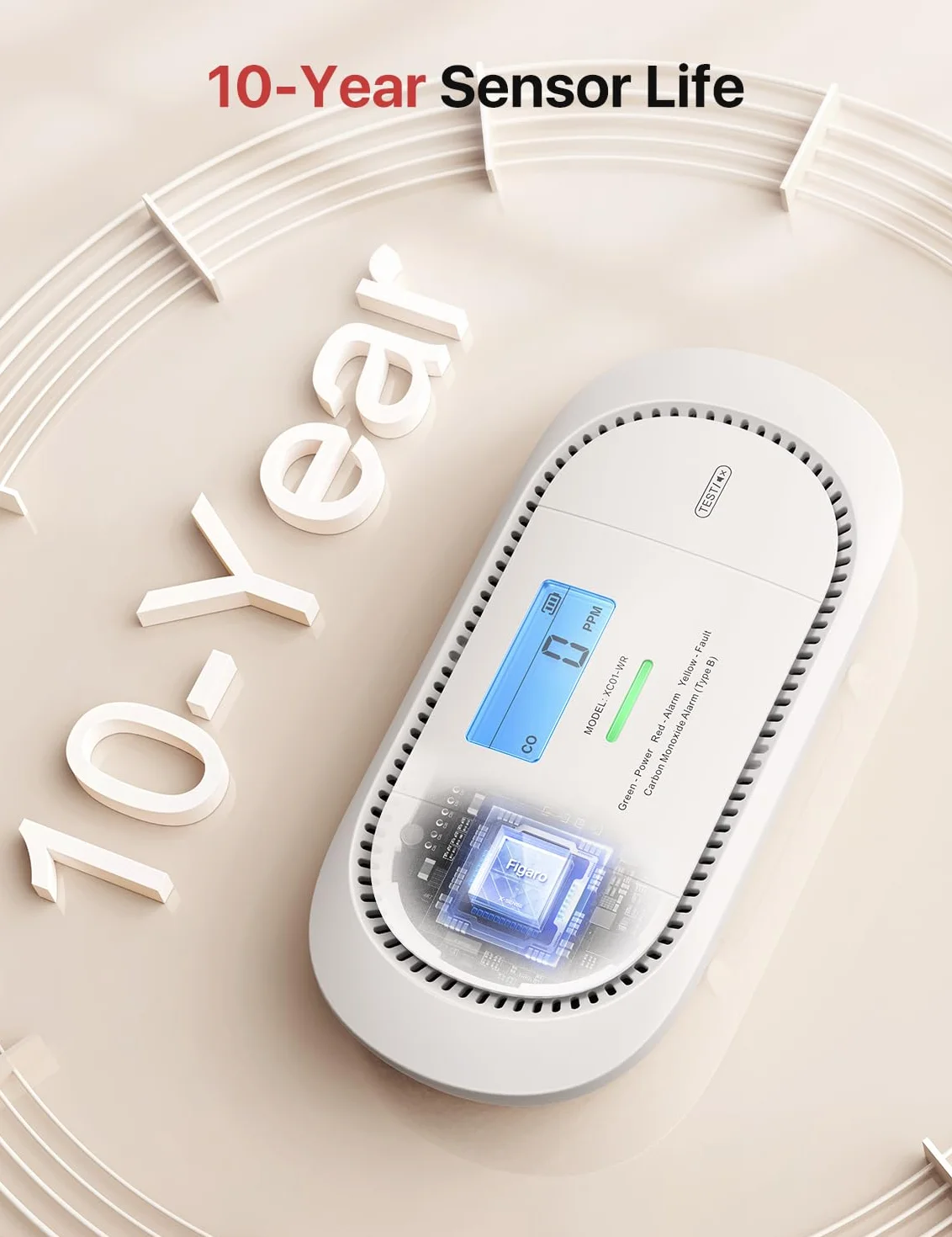 X-Sense Detector de monóxido de Carbono inalámbrico interconectado, Alarma de co alimentada por batería reemplazable con Memoria de Valor Pico, Cumple con el estándar EN 50291, XC01-WR, 1 Pieza