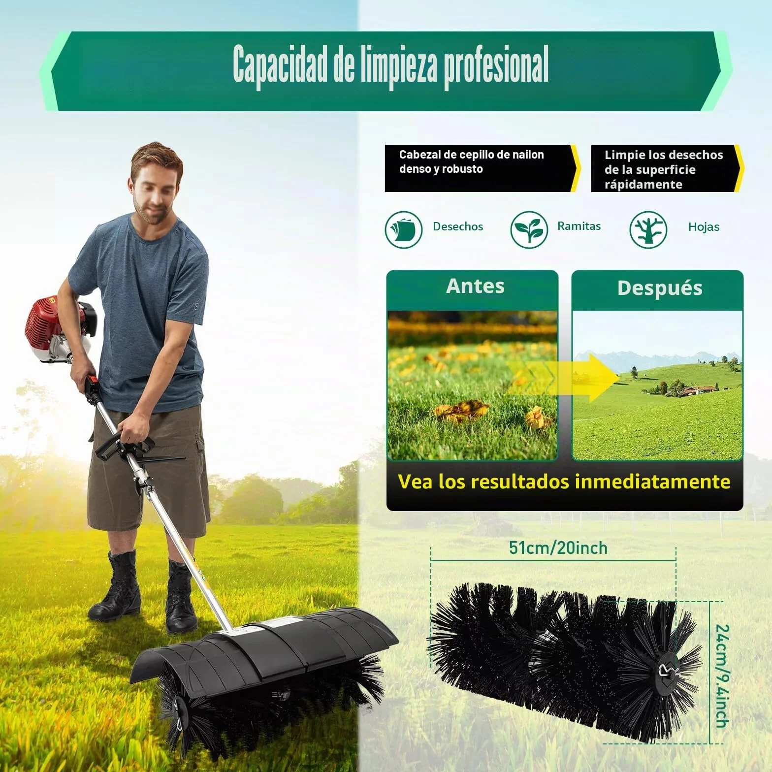 Barredora de césped artificial, 43 cc, cepillo eléctrico de gasolina, escoba de mano, entrada, hoja artificial, cepillo de césped de 2 tiempos, escoba al aire libre, barredora de mano de 1,25 kw,