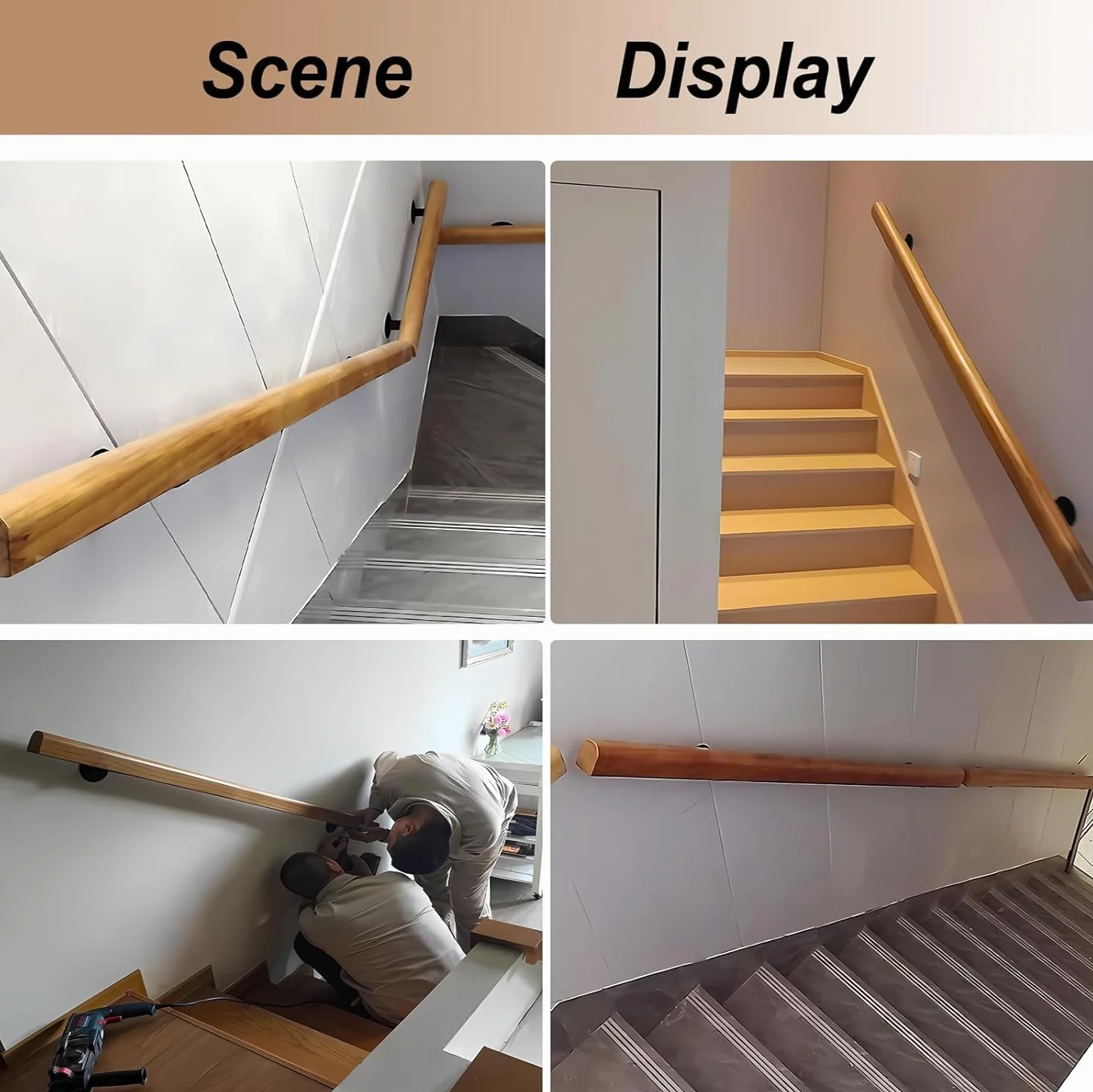Pasamanos De Escalera De Madera De 50-600 Cm, Apoyabrazos De Seguridad Para Personas Mayores Montados En La Pared, Parapeto Para Pasillos, Barandillas Para Terrazas De Lofts (C, 50cm)