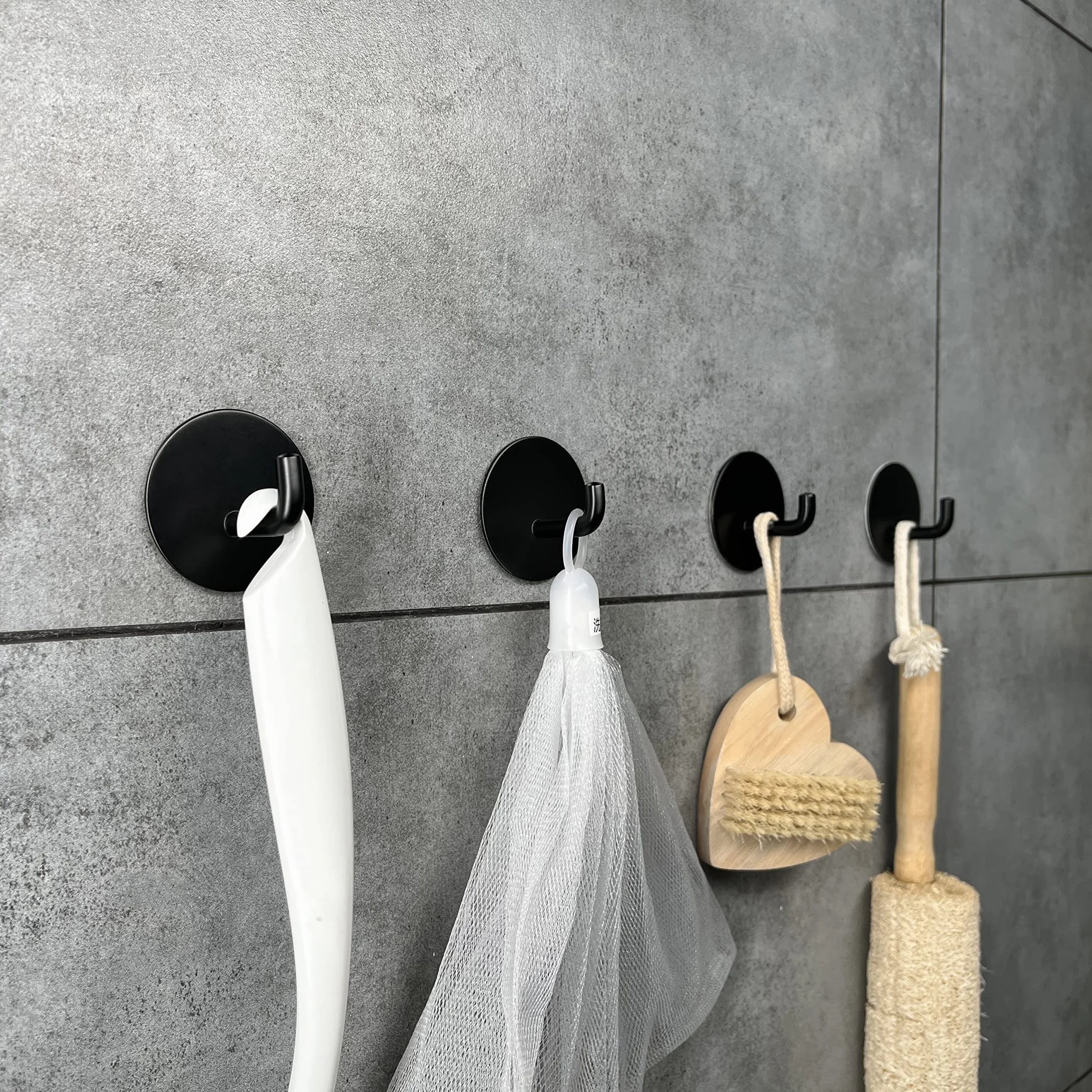8 Piezas Gancho adhesivo impermeable, Gancho de toalla de acero inoxidable 304 para cocina, baño, inodoro.(8 Piezas Negro Redondo)