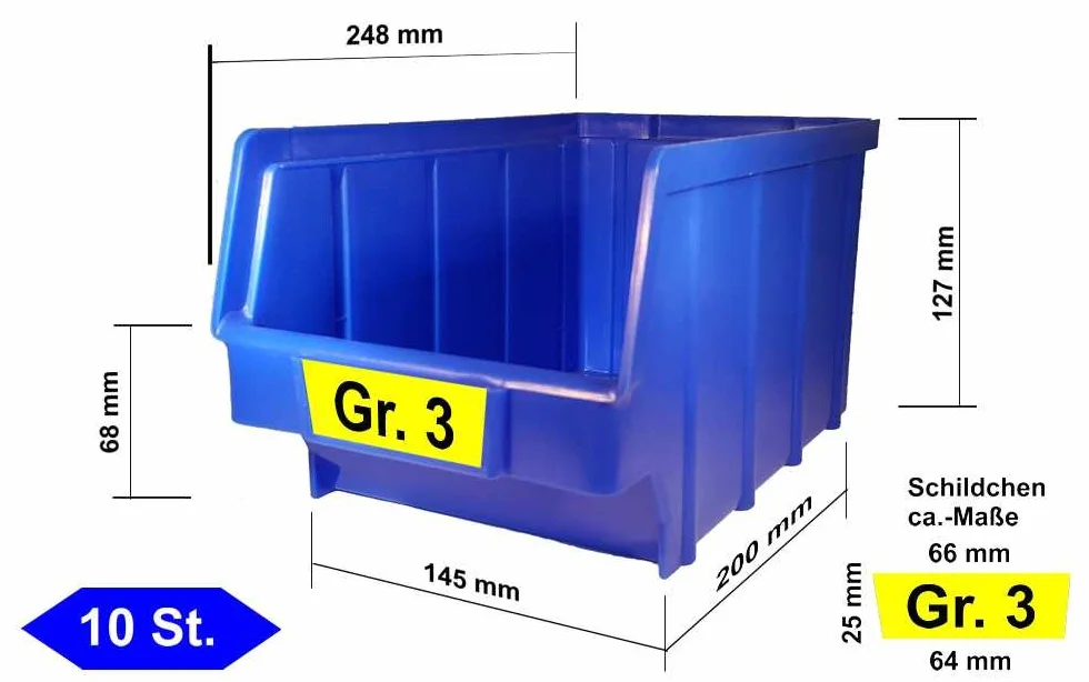 52 unidades Cajas Azul Talla 3 (145 x 248 x 127 mm) plástico PP Visión Cajas de almacenamiento apilables Cajas sin colgador.