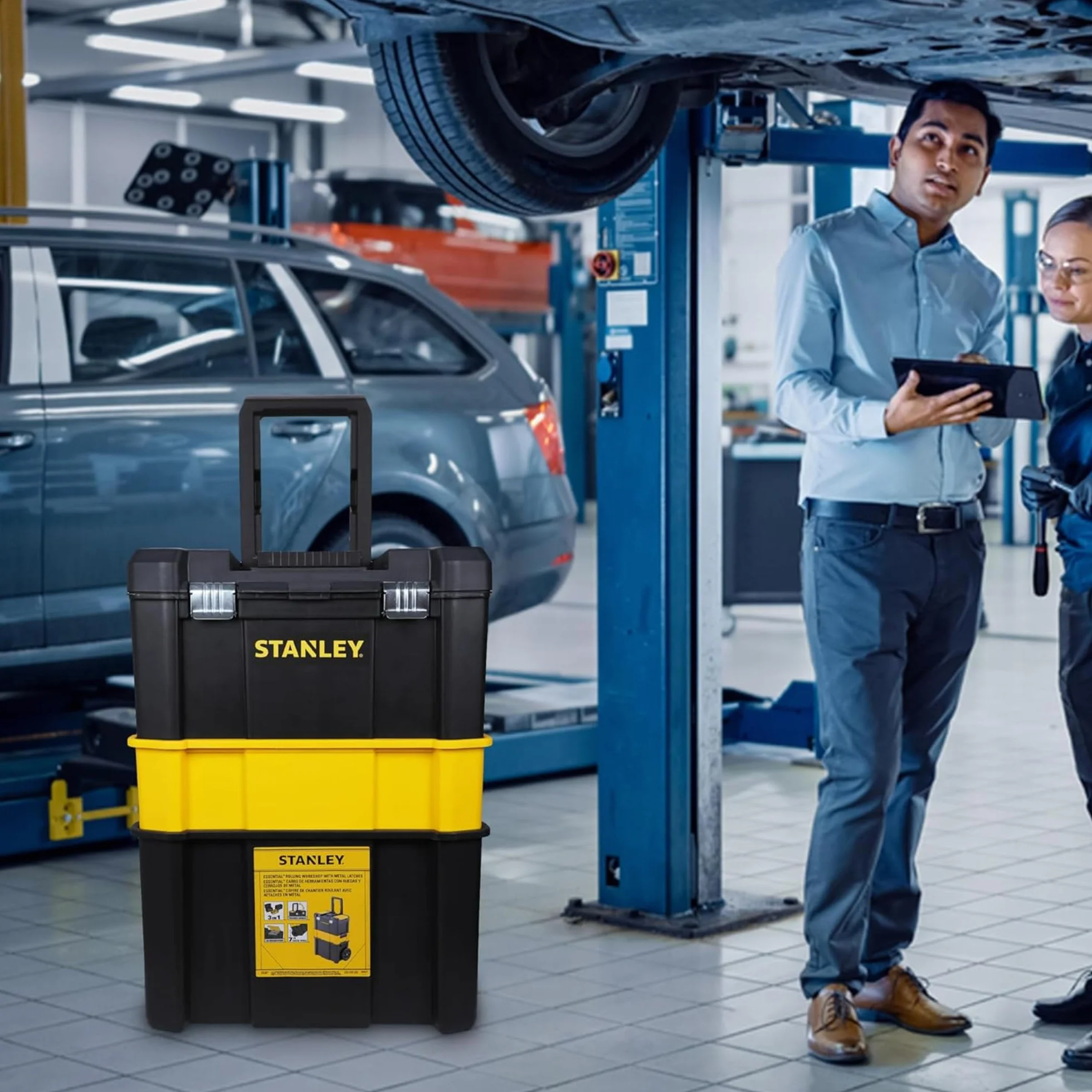 STANLEY Caja de Herramientas Rodante Esencial, Taller Móvil 3 en 1 con Unidades Apilables, Solución Portátil para Herramientas, STST1-80151.